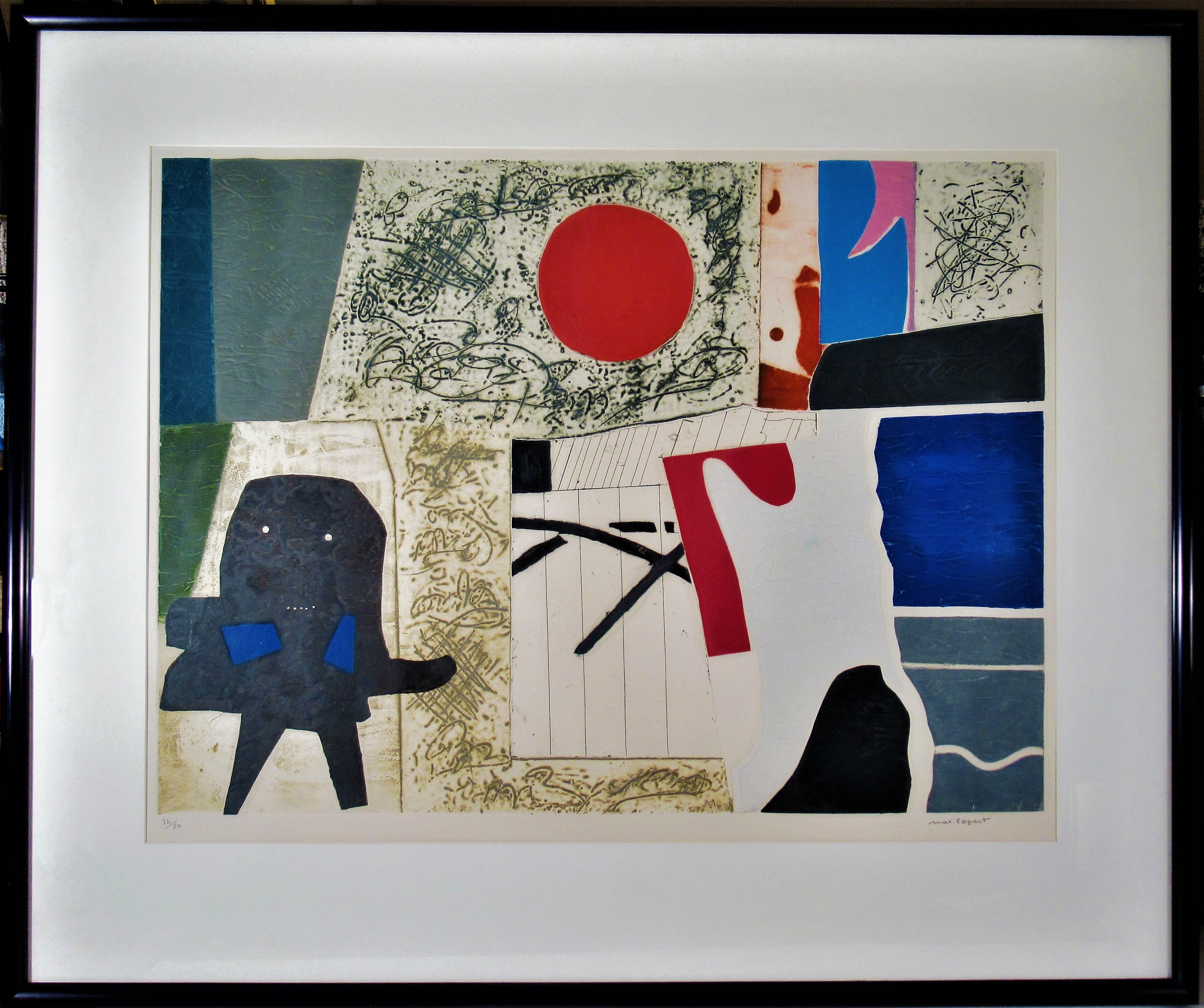 Max Papart Abstract Print - "Abstract Composition" large color carborundum etching