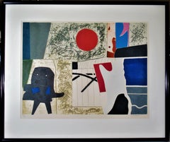 "Composition abstraite" grande gravure au carborundum en couleur