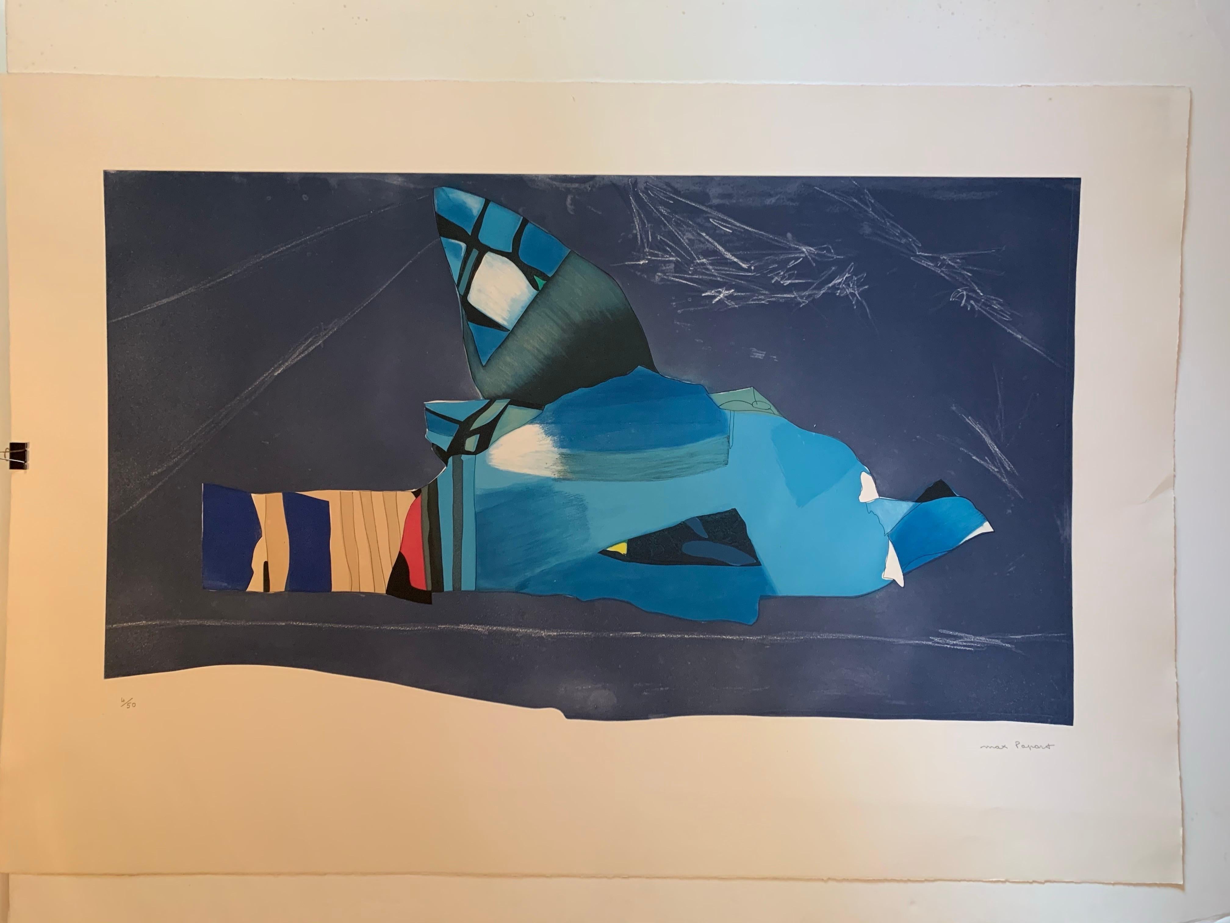 Enchanted Blue Bird, Max Papart, Lithograph, Unframed, Pencil Signed, Numbered