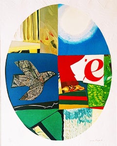Oval Dove of Peace Abstract Carborundum etching with embossing, Signed/N, Frame