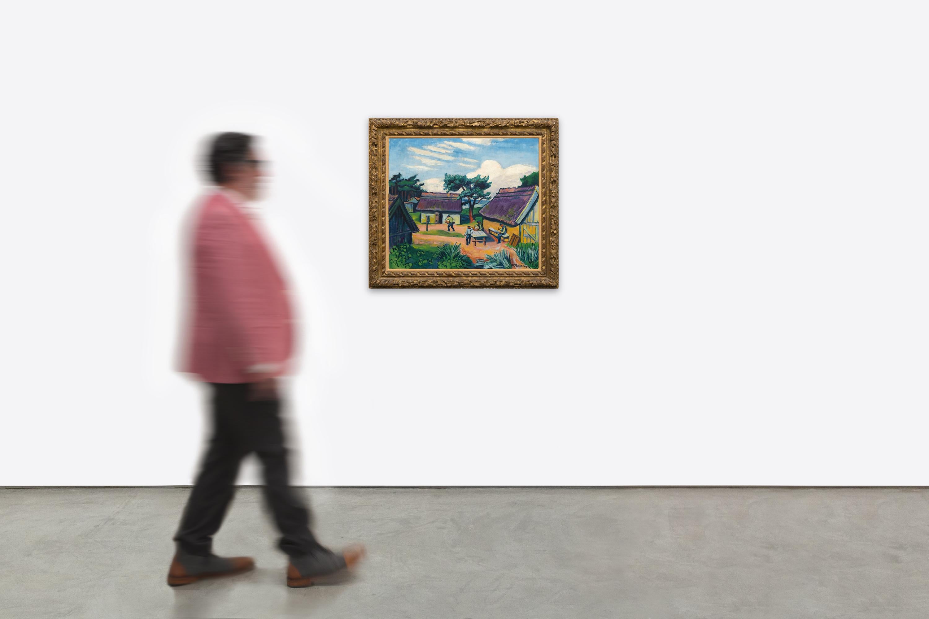 Alte Fischerhutten - Expressionistisches Ölgemälde eines Fischerdorfs, 1949 im Angebot 5