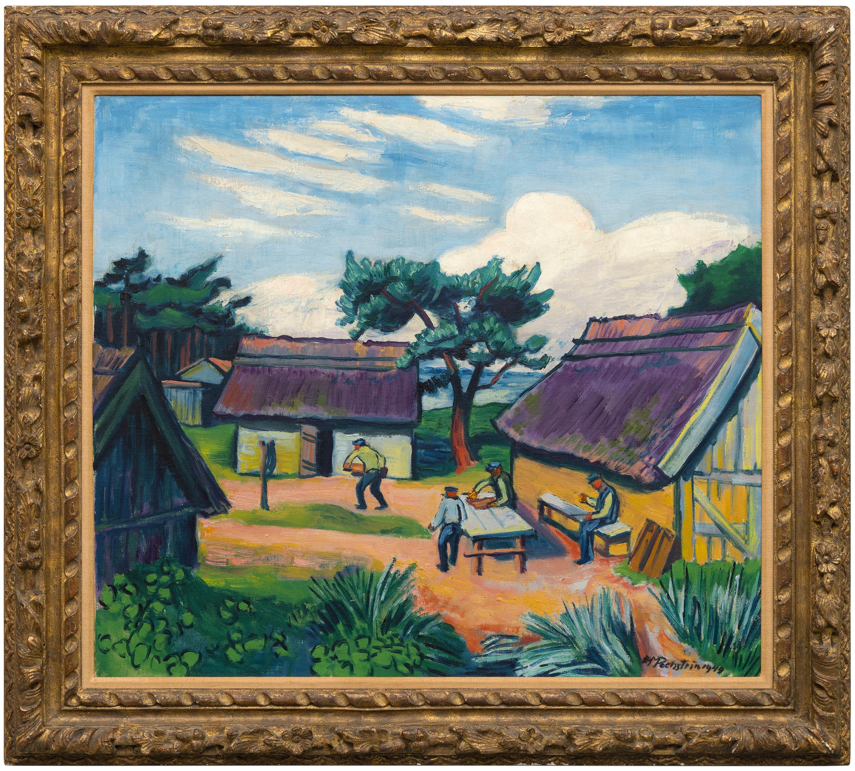 Alte Fischerhutten - Expressionistisches Ölgemälde eines Fischerdorfs, 1949 – Painting von Max Pechstein