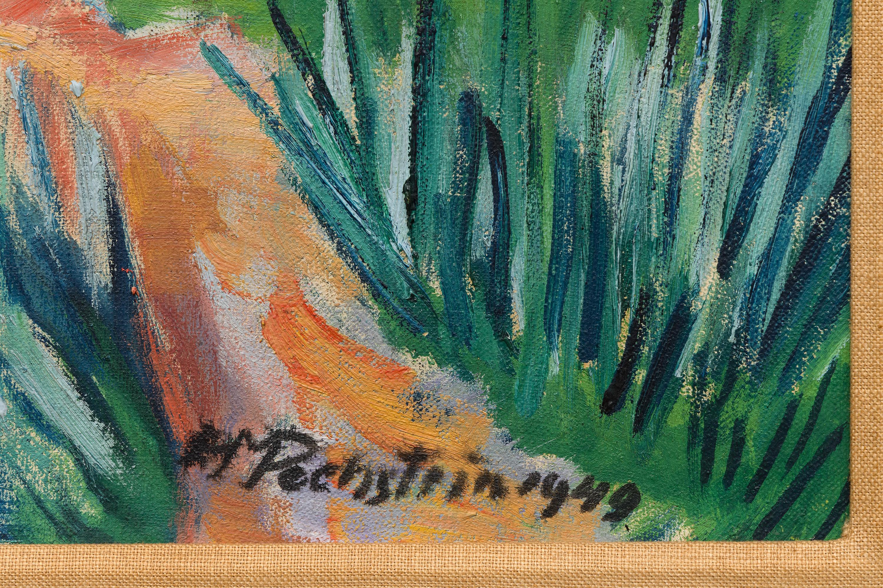 Alte Fischerhutten - Expressionistisches Ölgemälde eines Fischerdorfs, 1949 (Expressionismus), Painting, von Max Pechstein