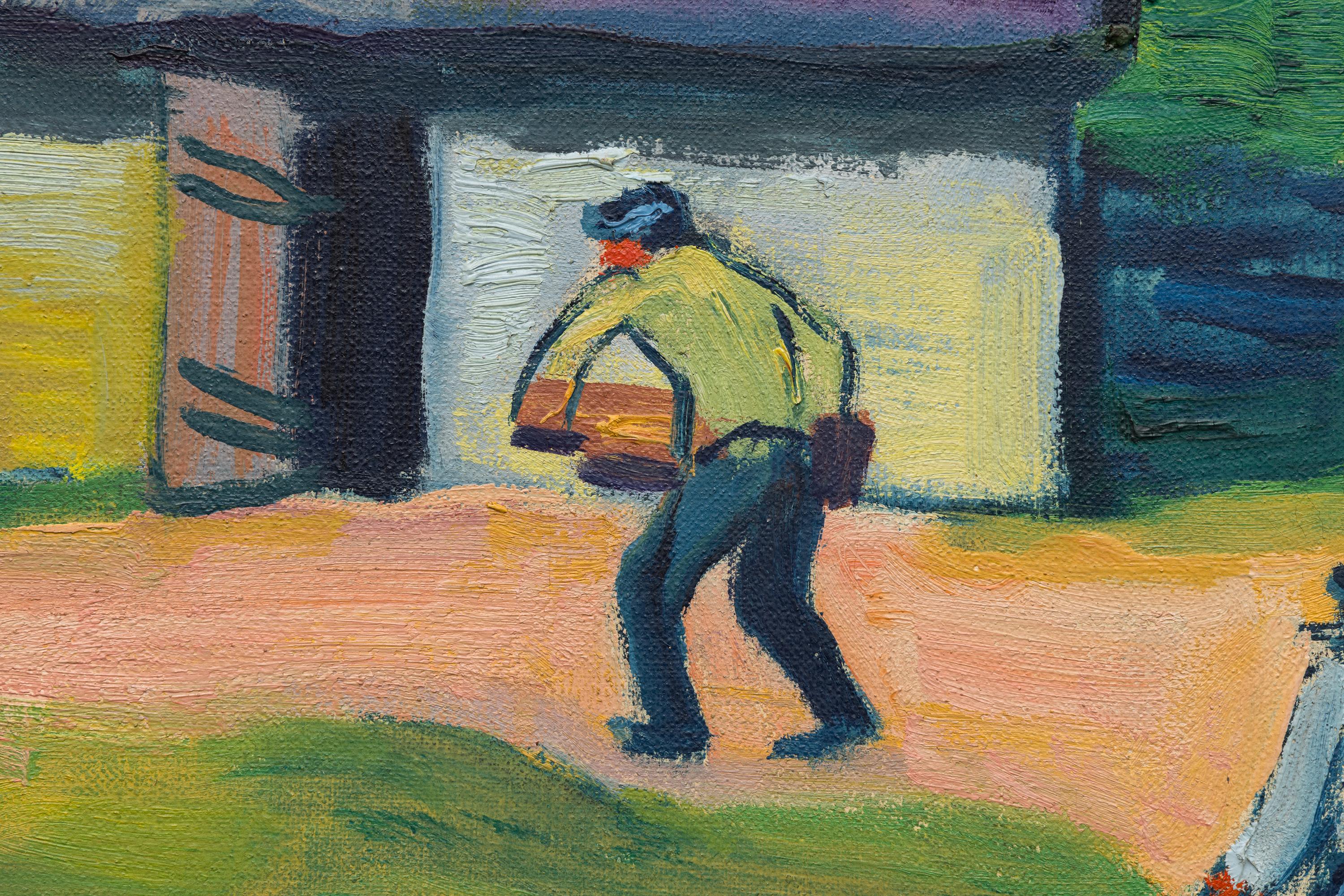 Alte Fischerhütten (1949) von Max Pechstein ist ein Ölgemälde, in dem der Künstler eine bescheidene Ansammlung von verwitterten Fischerhütten in eine Studie über Licht, Form und Atmosphäre verwandelt. Breite, rhythmische Pinselstriche zeichnen die