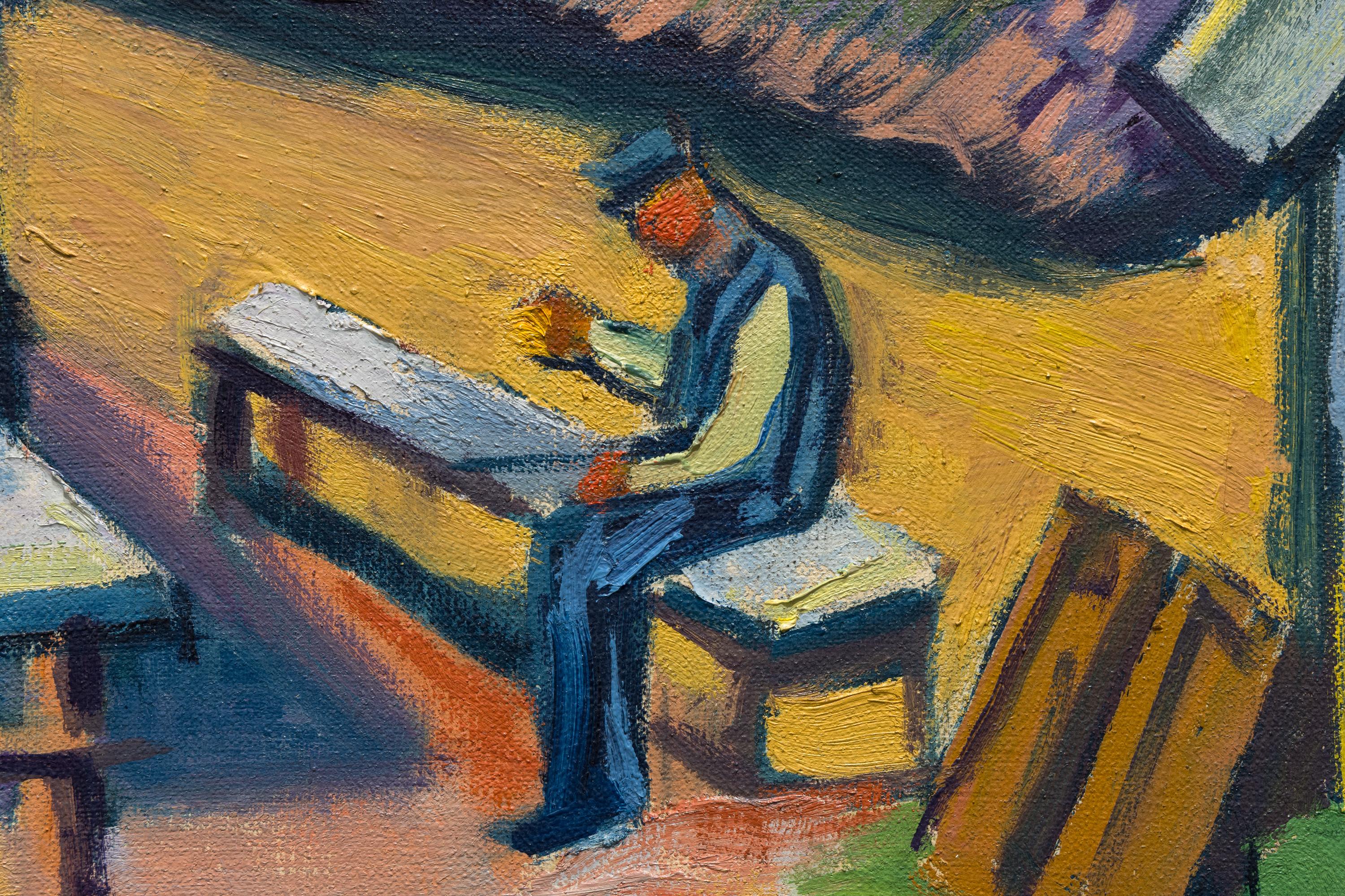 Alte Fischerhutten - Expressionistisches Ölgemälde eines Fischerdorfs, 1949 im Angebot 3