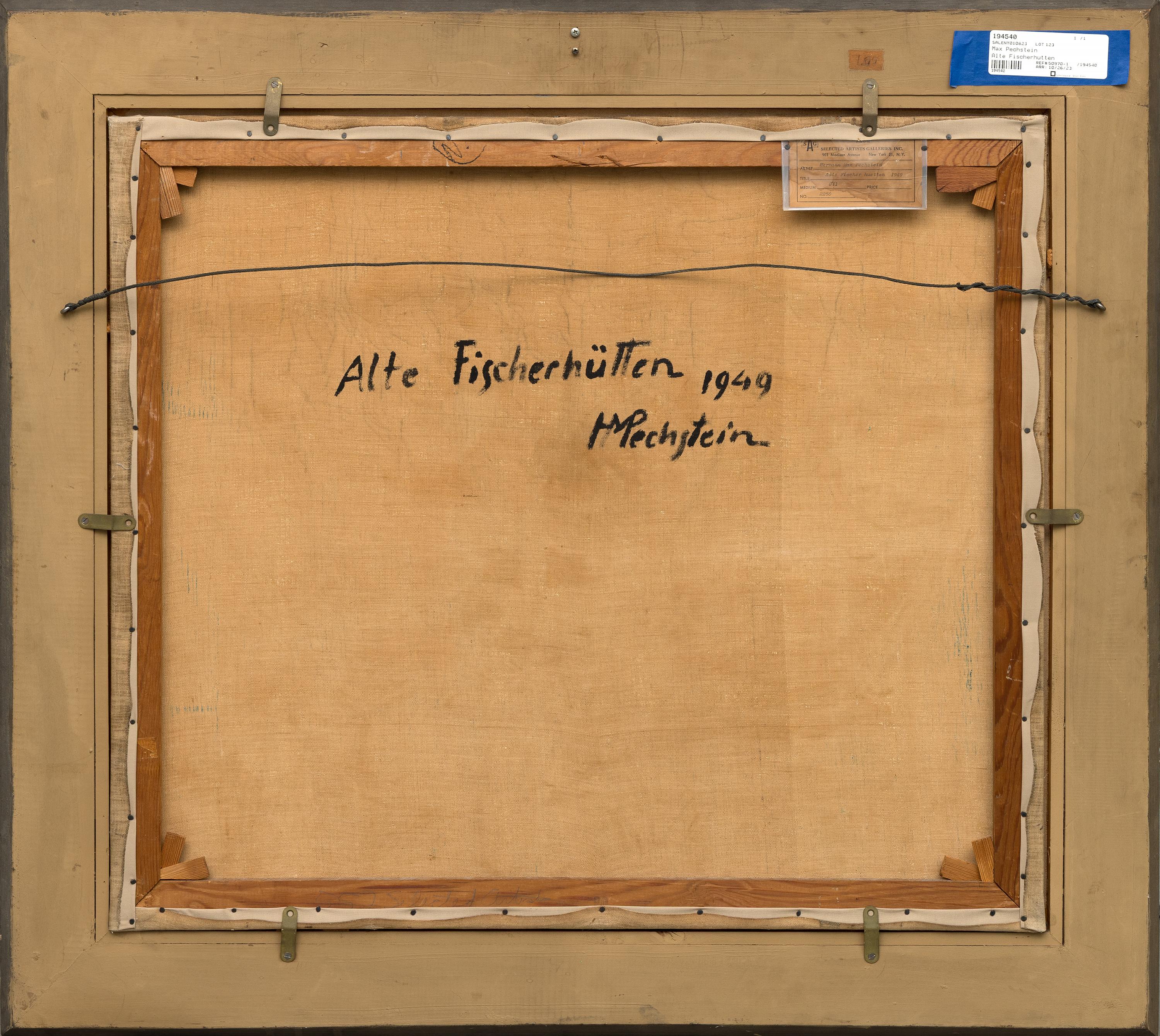 Alte Fischerhutten - Expressionistisches Ölgemälde eines Fischerdorfs, 1949 im Angebot 4