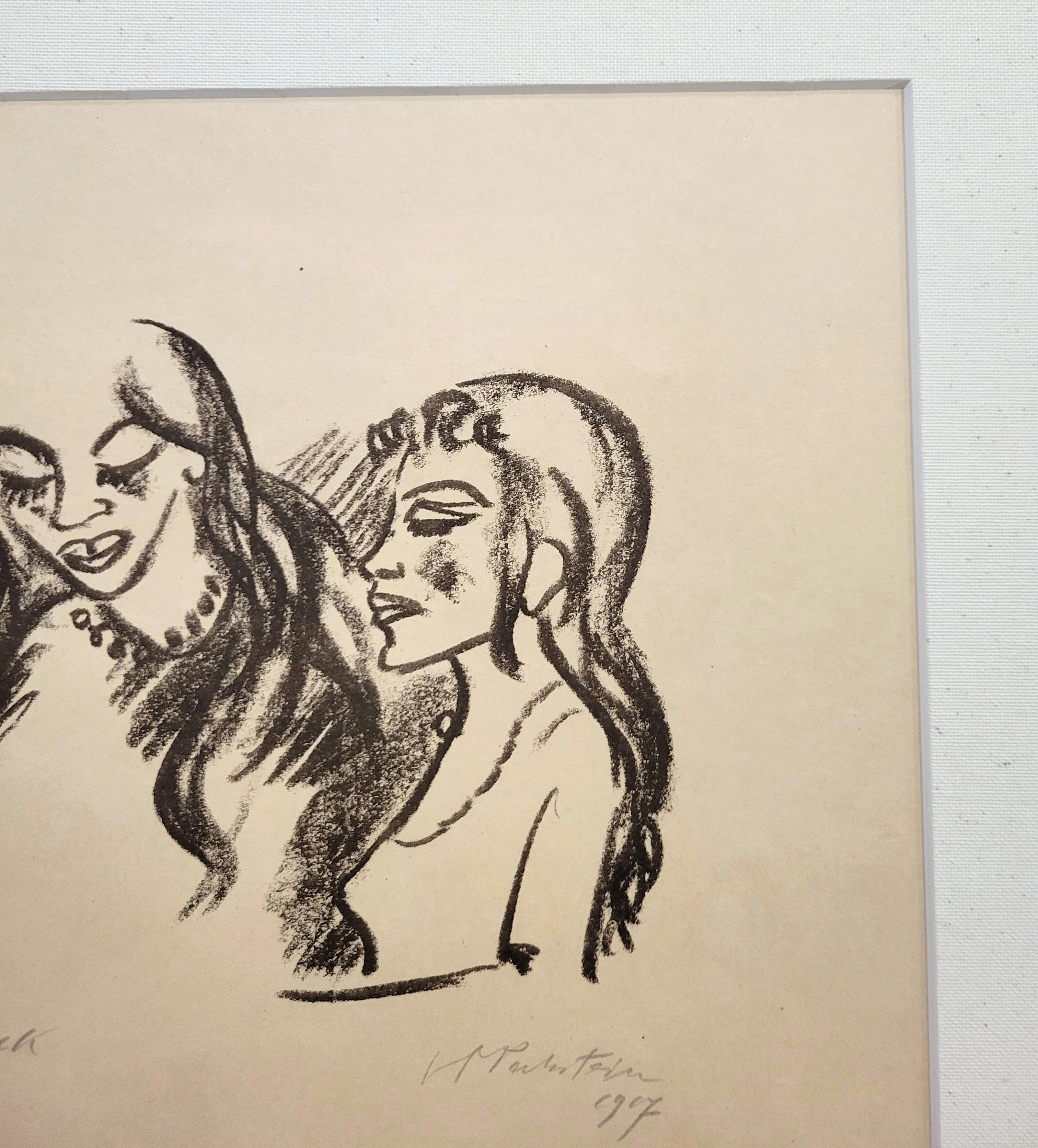 Frau und Mädchen /// Max Pechstein Deutsche Expressionistische Litho im Angebot 12