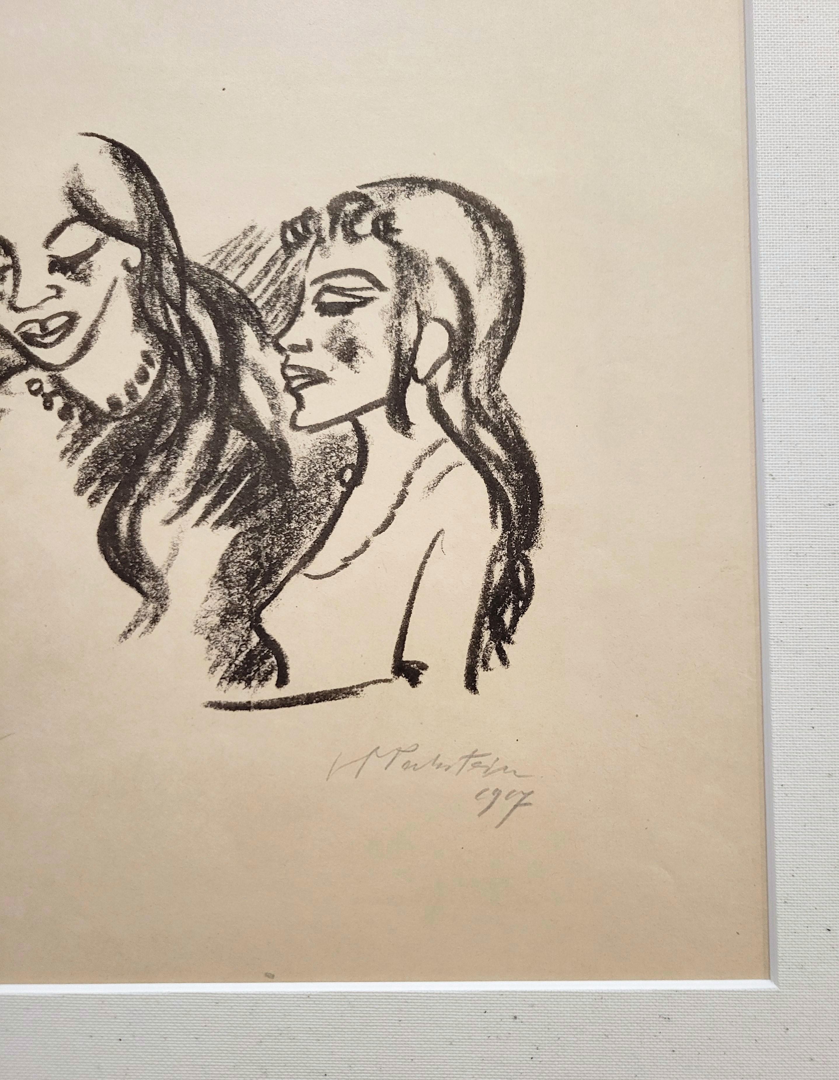 Frau und Mädchen /// Max Pechstein Deutsche Expressionistische Litho im Angebot 13
