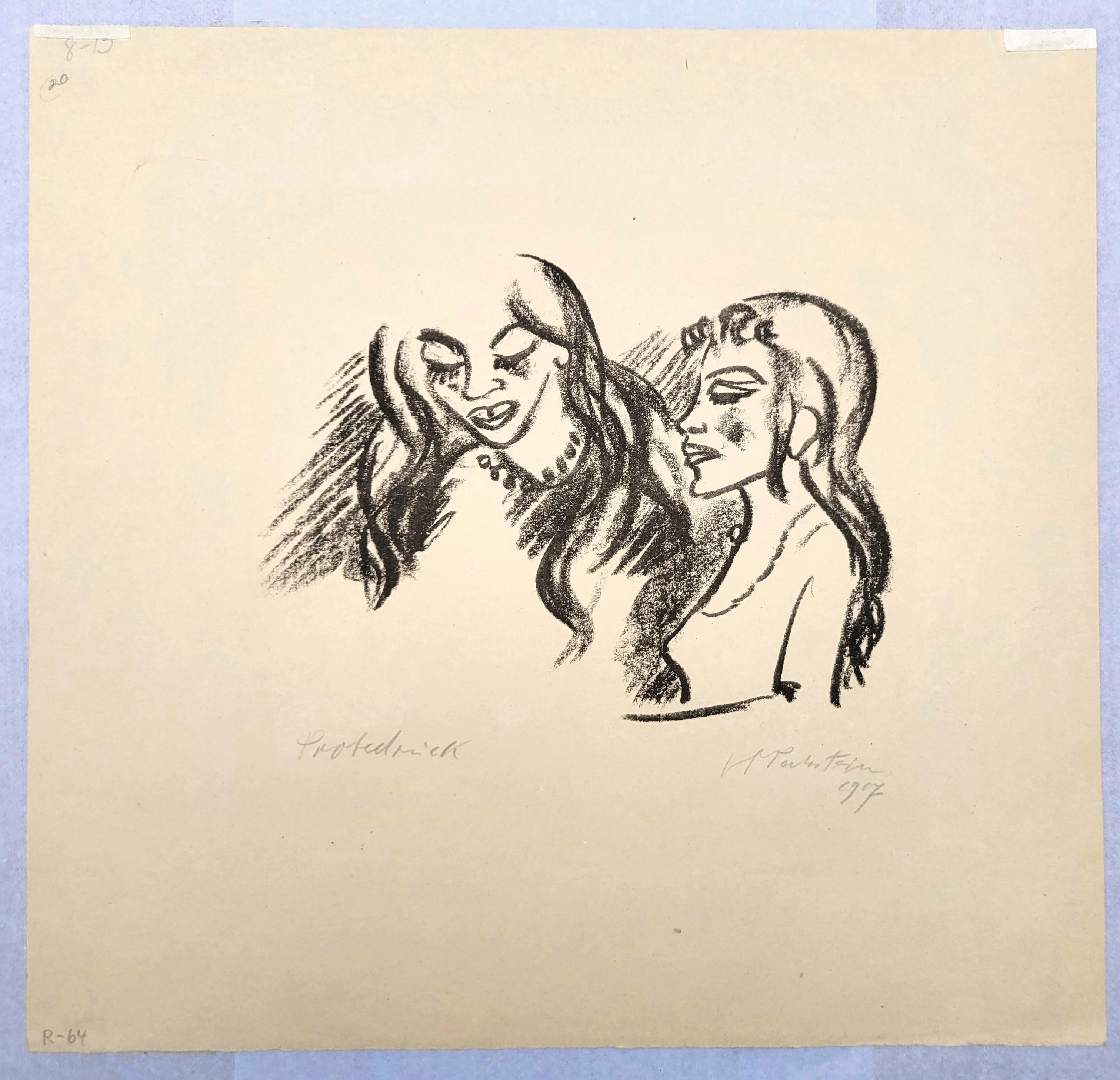 Frau und Mädchen /// Max Pechstein Deutsche Expressionistische Litho im Angebot 2