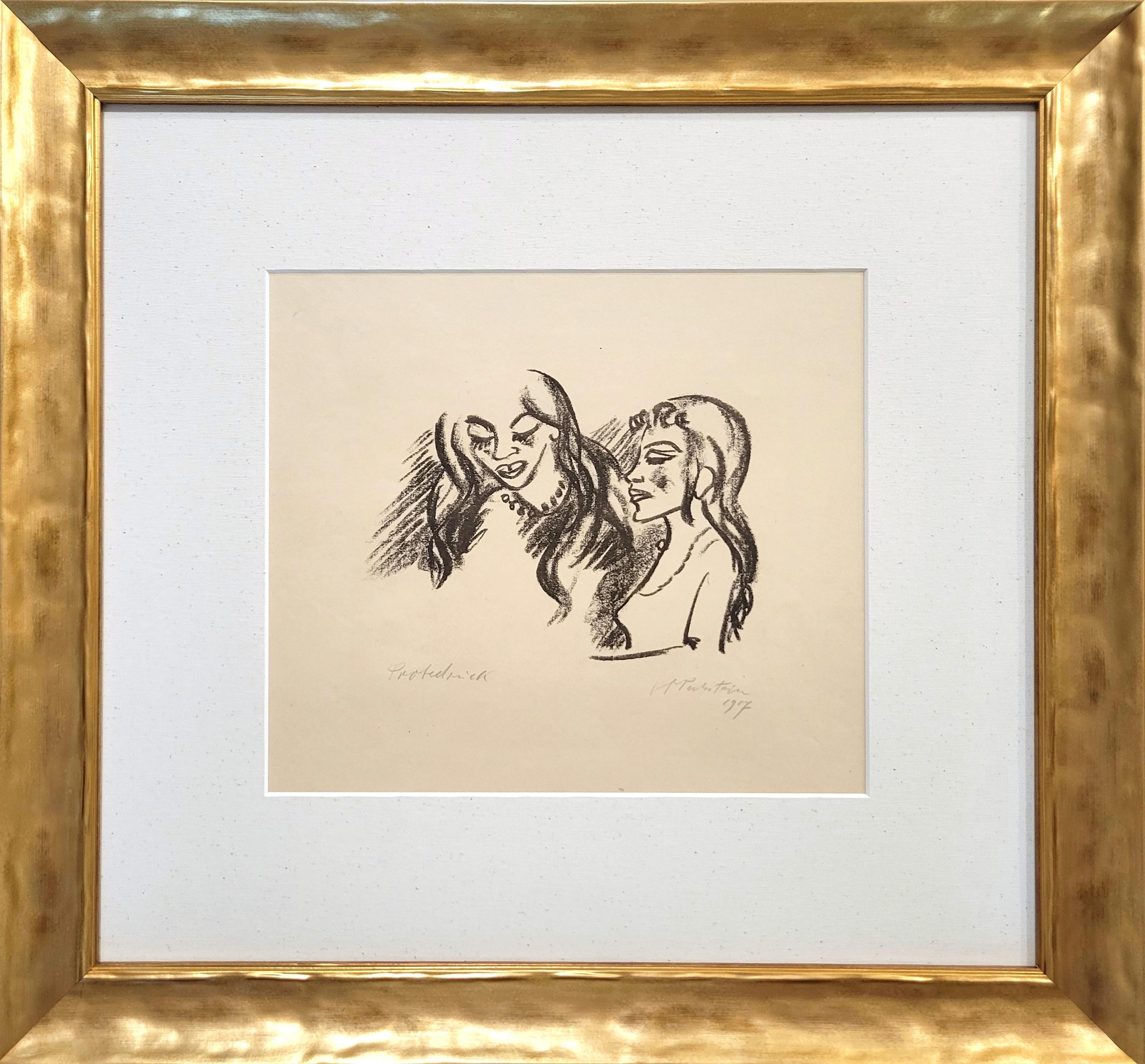 Frau und Mädchen /// Max Pechstein Deutsche Expressionistische Litho im Angebot 3