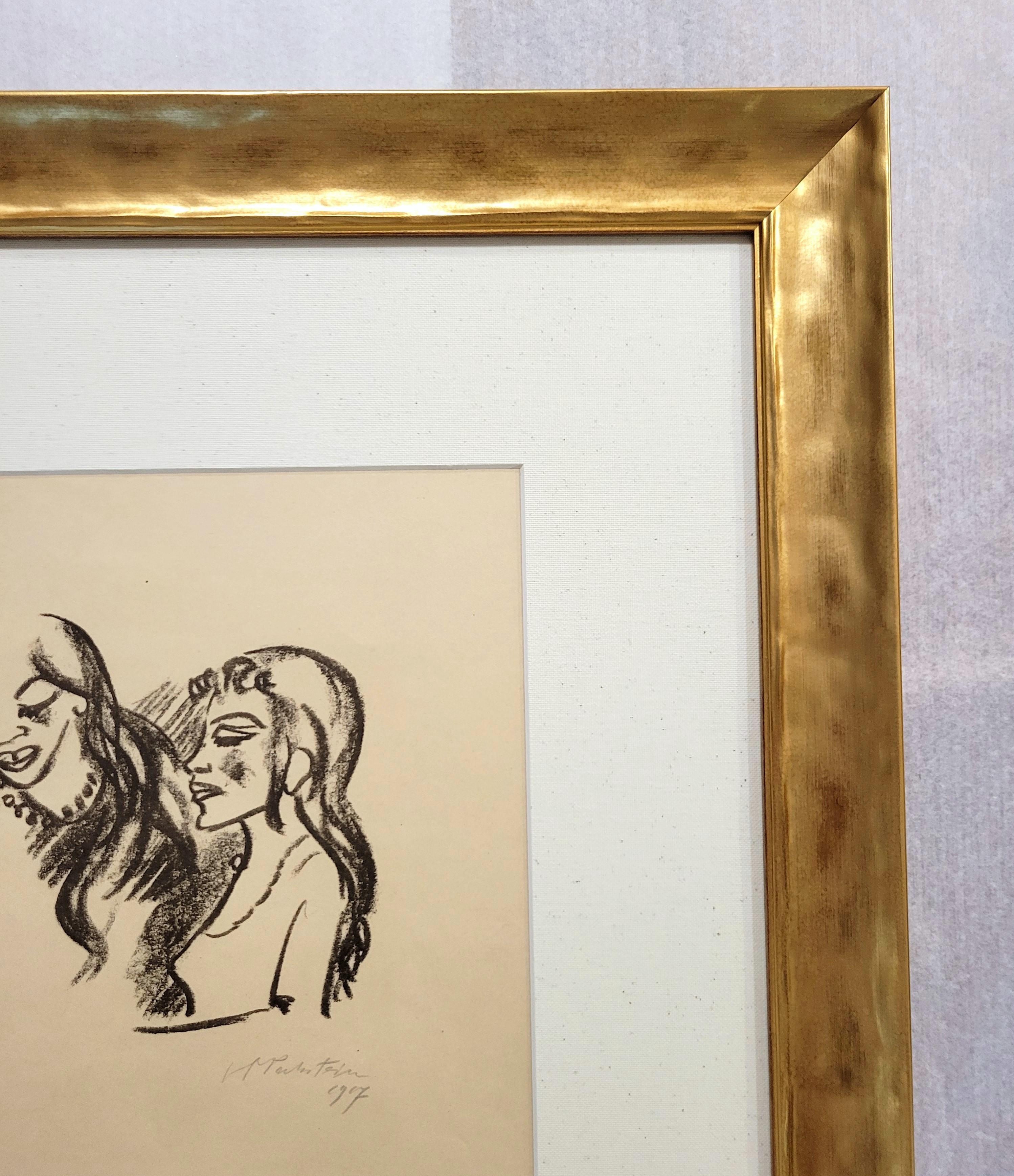 Frau und Mädchen /// Max Pechstein Deutsche Expressionistische Litho im Angebot 7