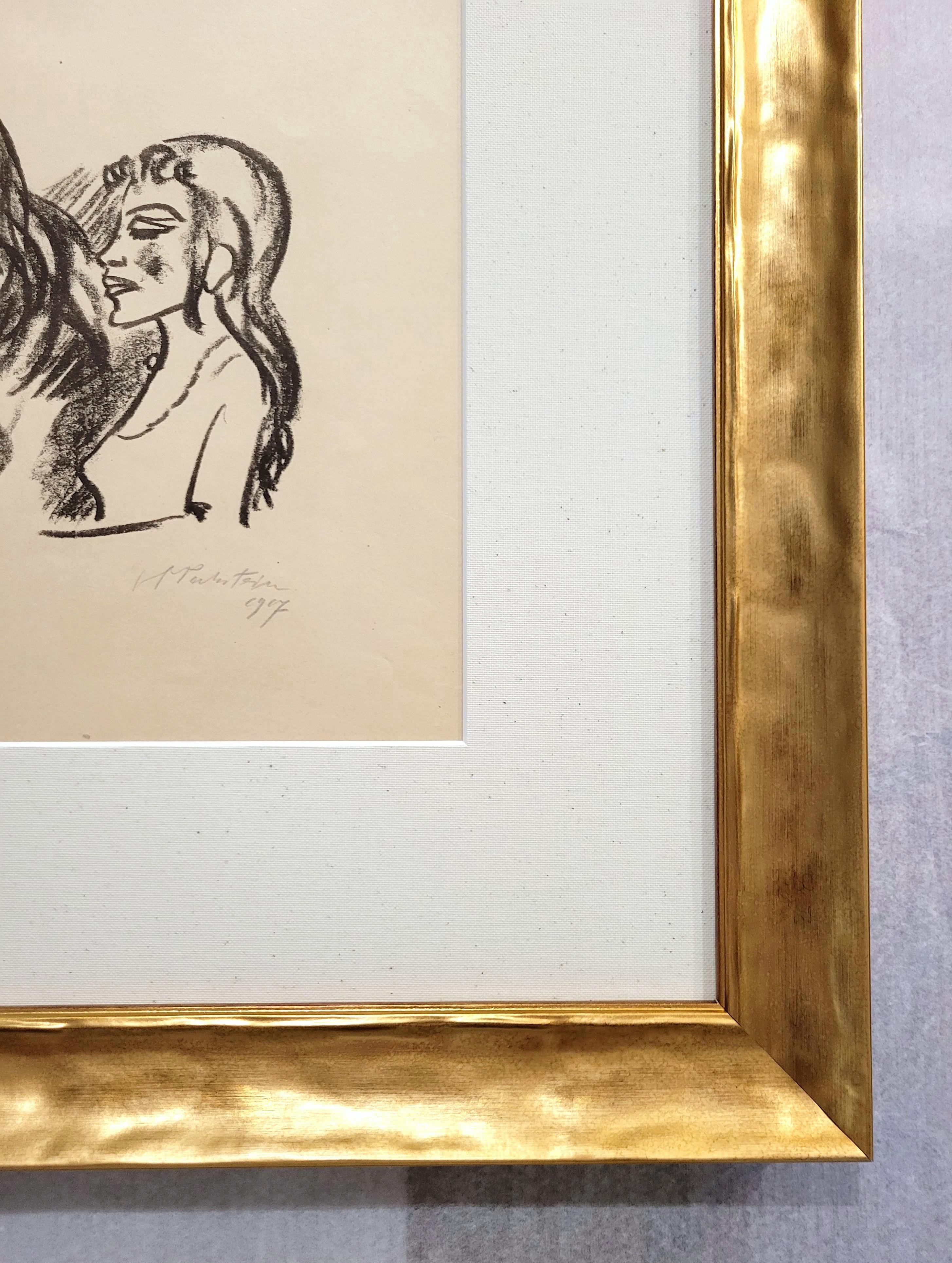 Frau und Mädchen /// Max Pechstein Deutsche Expressionistische Litho im Angebot 8