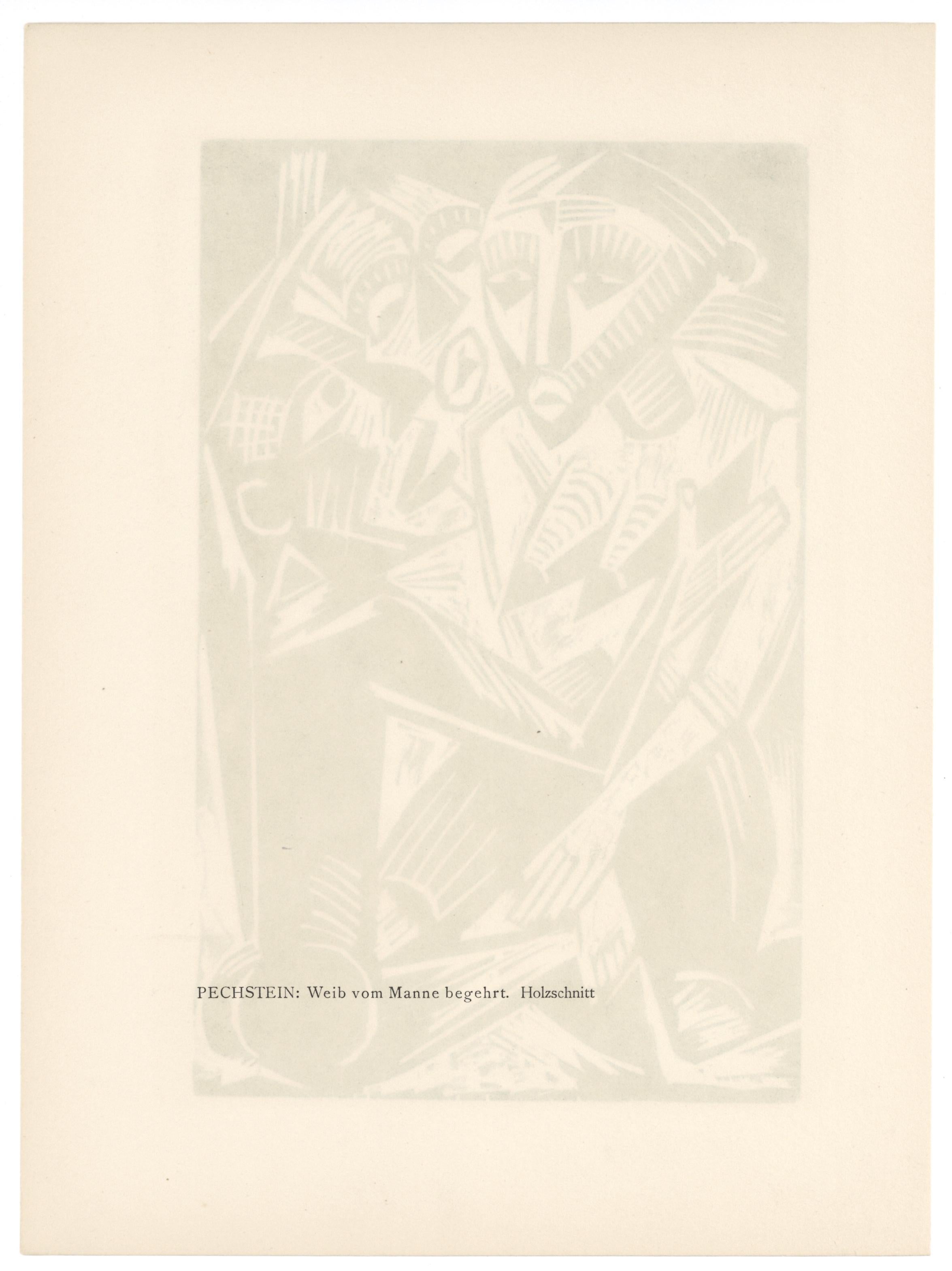 „Woman Desired by Man“ Original-Holzschnitt – Print von Max Pechstein