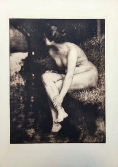 The Bather (Die Badende) /// Max Pietschmann Nude Figurative Mezzotint Landscape