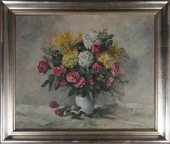 Max Pistorius (1894-1960) - Huile, roses et chrysanthmes du milieu du XXe sicle