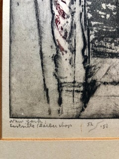 Lower East Side Tenements Yiddish Barber Shop 1920's Aquatint Etching Judaica