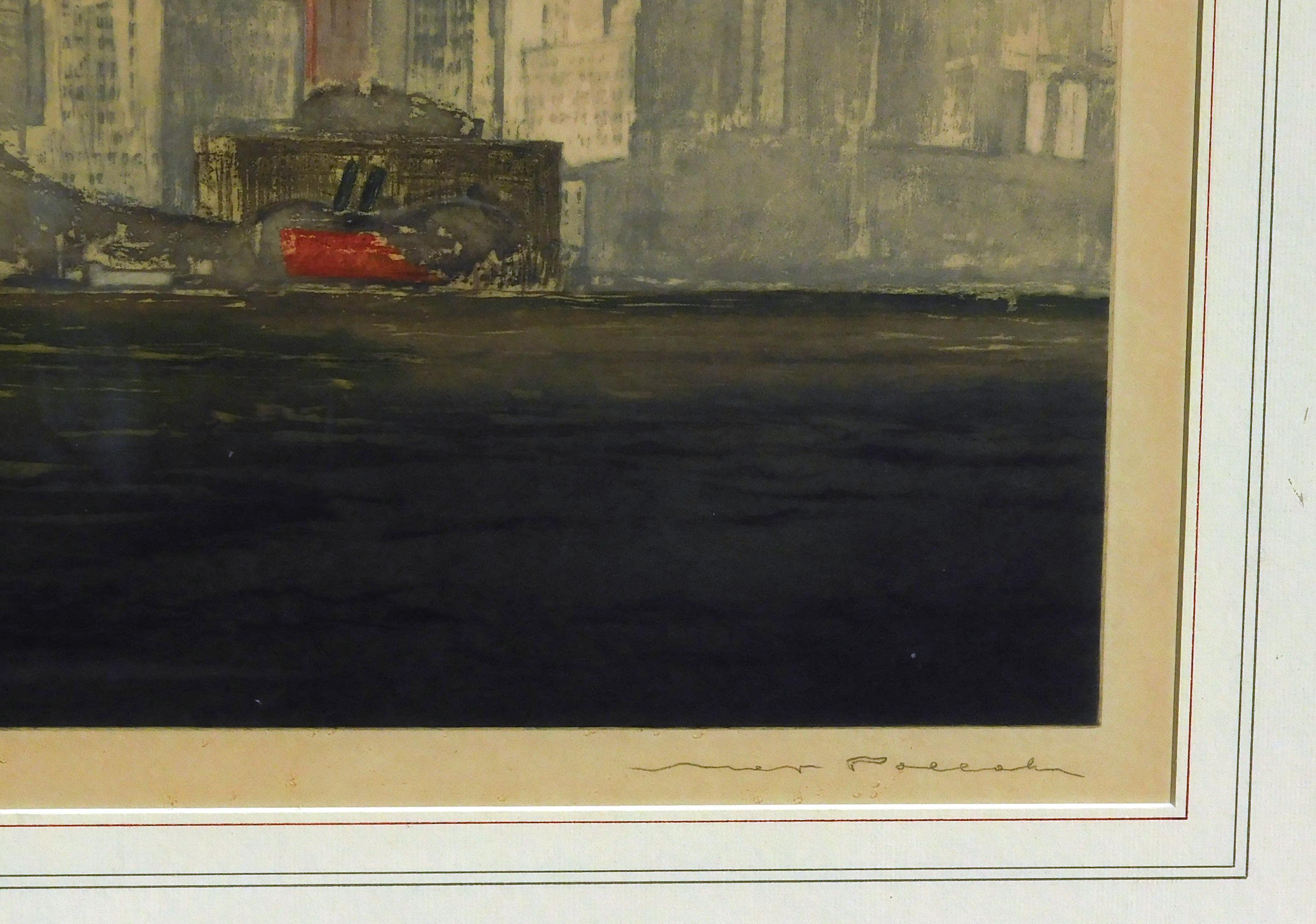 Originalfarbige Radierung „New York Battery“ von Max Pollak im Angebot 6
