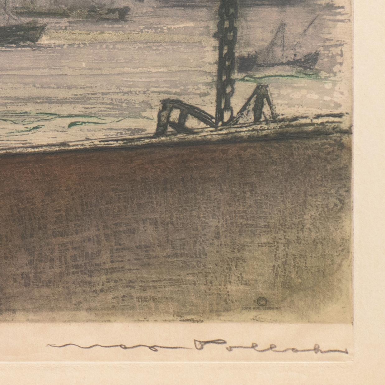 'New York, the Hoboken Ferry', Vienna, Chicago & California Society of Etchers - Modern Print by Max Pollak