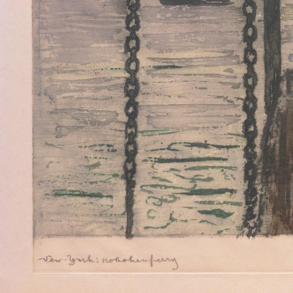 'New York, the Hoboken Ferry', Vienna, Chicago & California Society of Etchers - Brown Landscape Print by Max Pollak