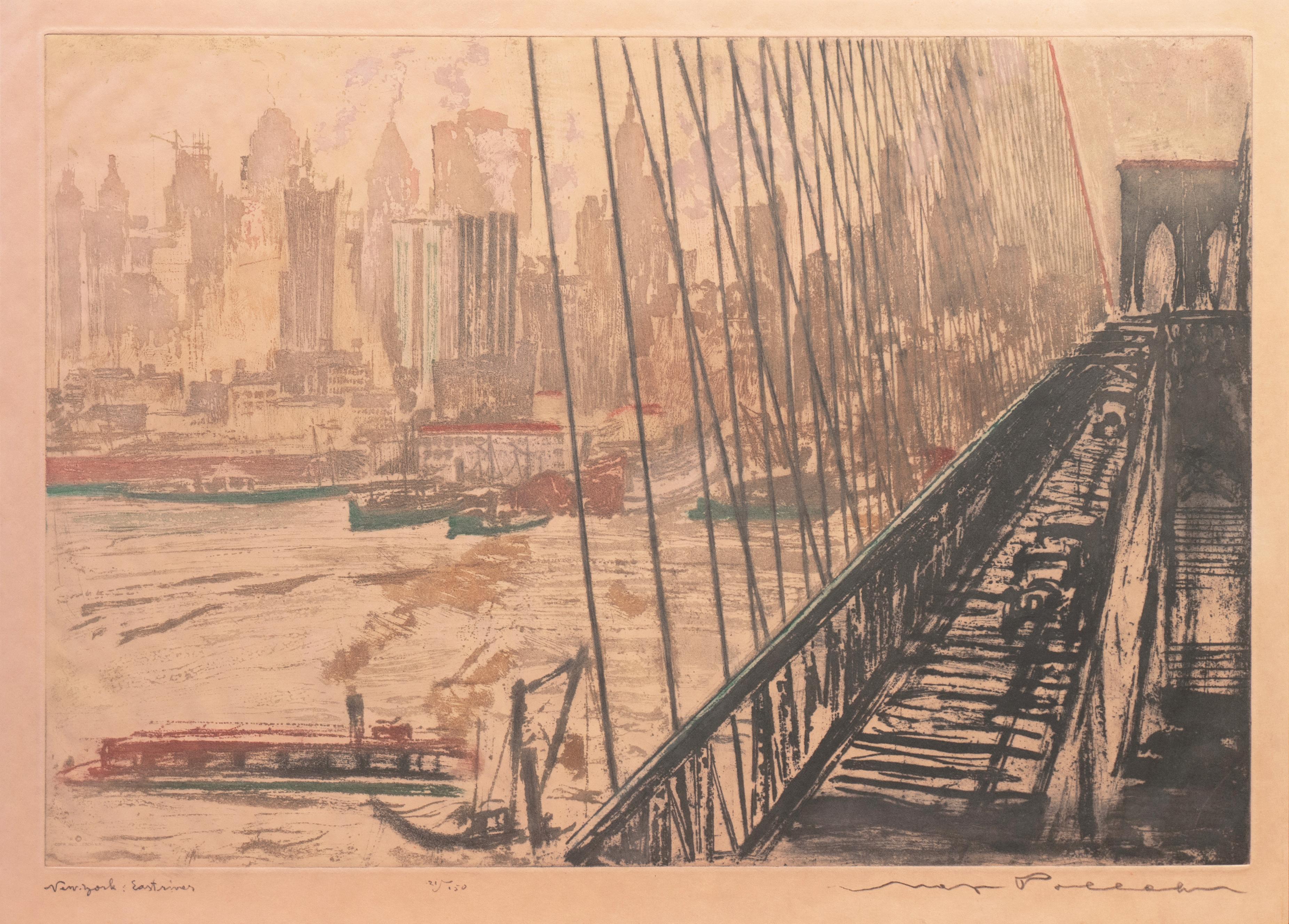'New York, View of the East River', Paris, Metropolitan Museum, Smithsonian - Print by Max Pollak
