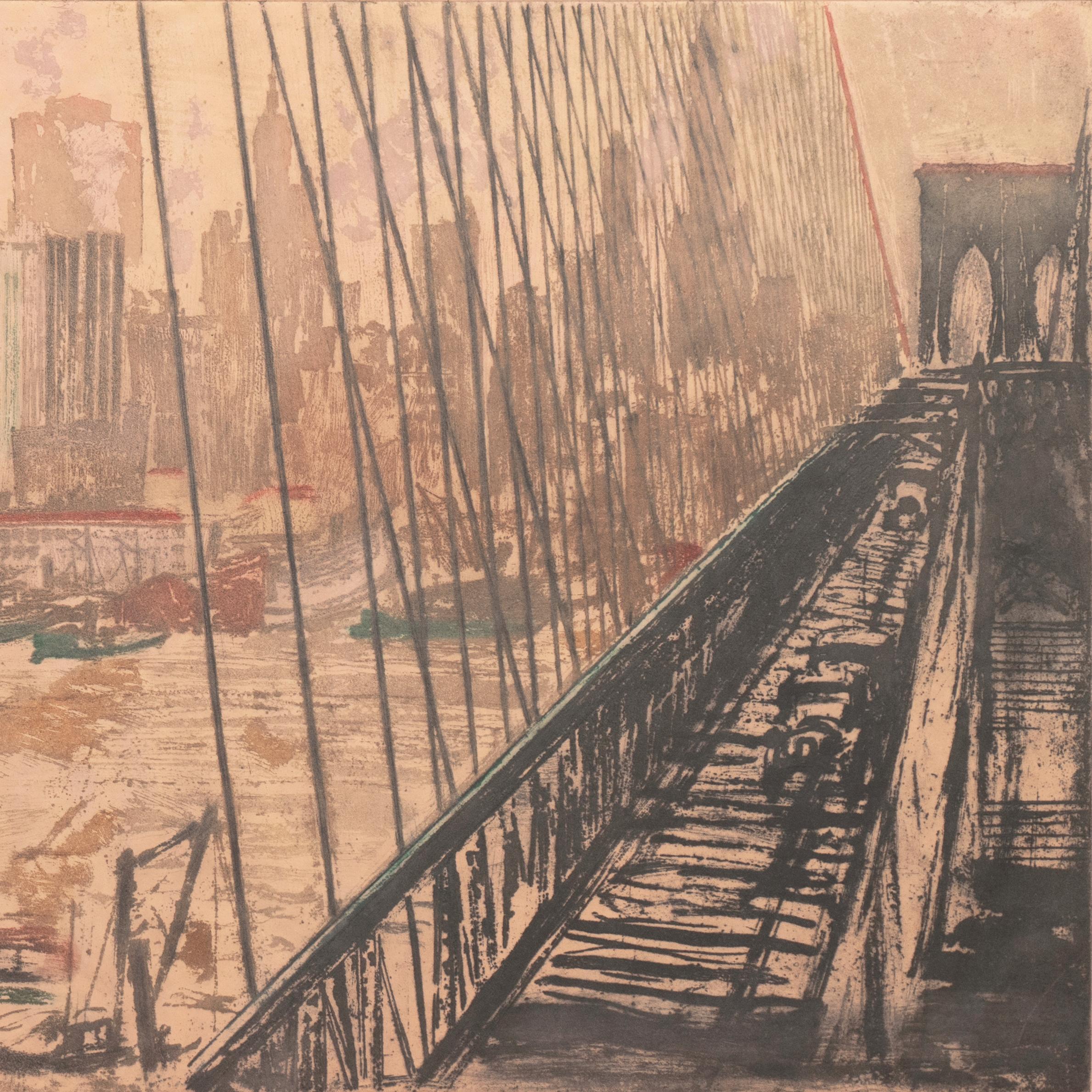 'New York, View of the East River', Paris, Metropolitan Museum, Smithsonian - Beige Landscape Print by Max Pollak