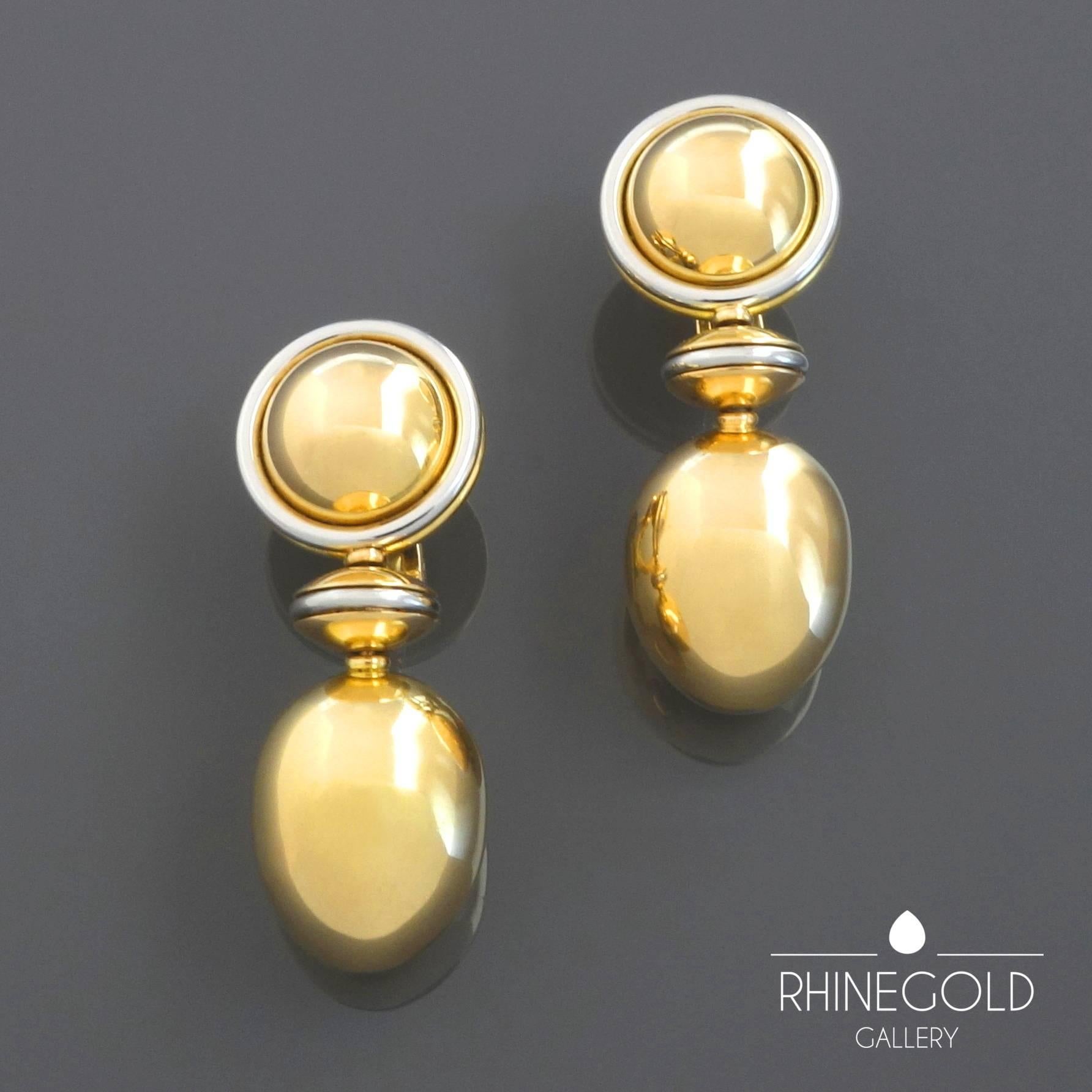 Modern Max Pollinger Munich Platinum Gold Clip-Post Drop Earrings For Sale