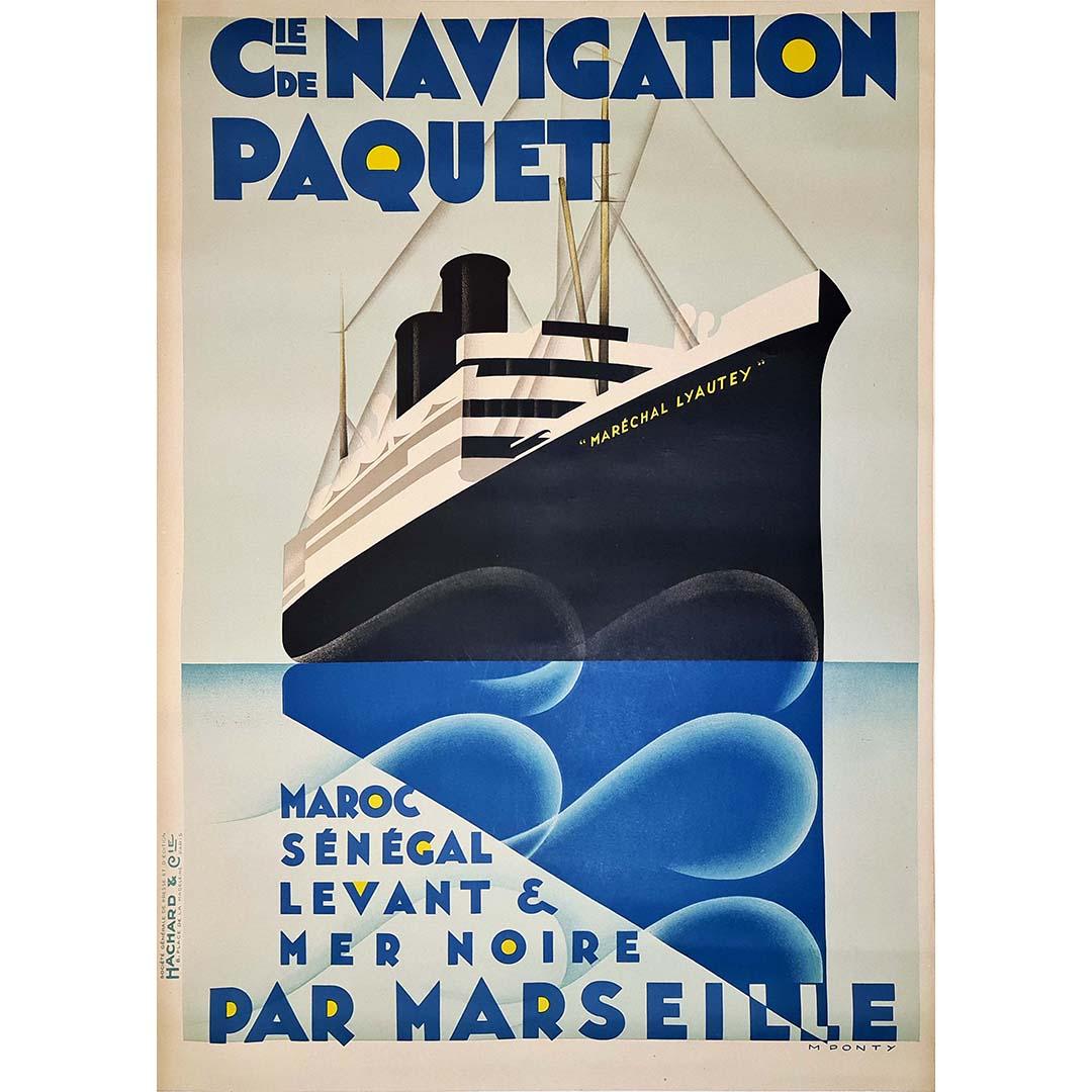 1930s Original poster for the Compagnie de Navigation Paquet - Art Deco - Print by Max Ponty