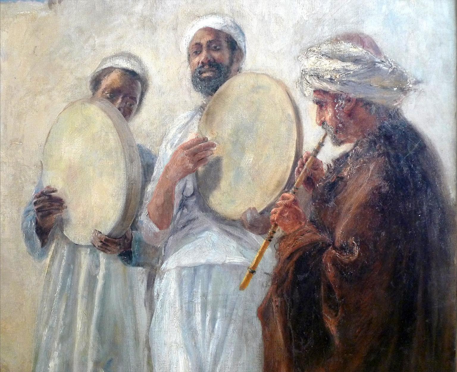 “An Orientalist Scene with Musicians and Dancer”, 19th C. Oil/Canvas by M. Rabes - Realist Painting by Max Rabes