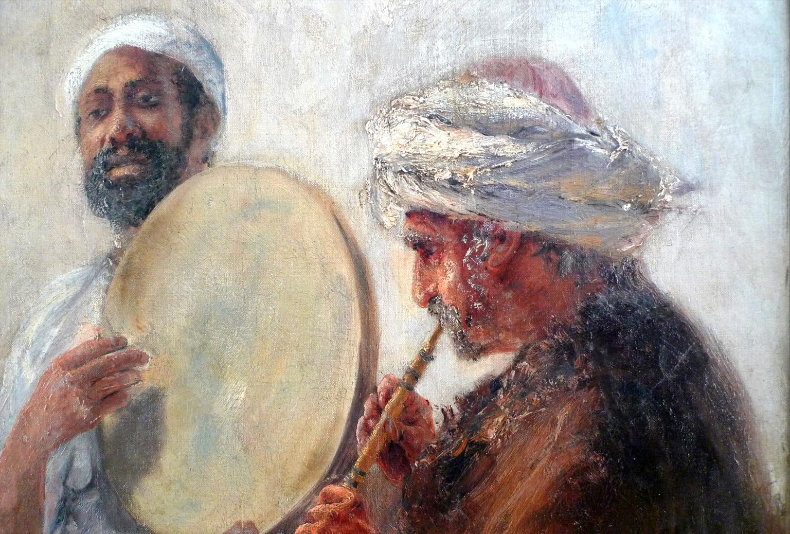 “An Orientalist Scene with Musicians and Dancer”, 19th C. Oil/Canvas by M. Rabes For Sale 1