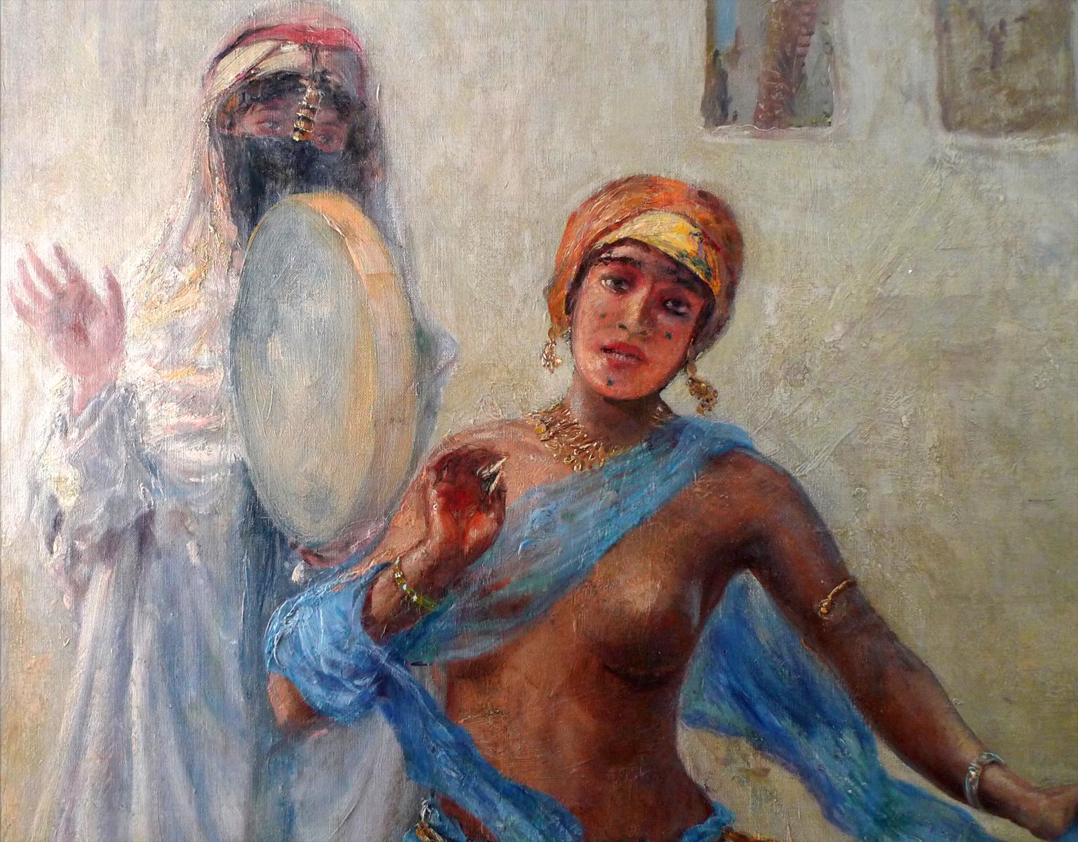 “An Orientalist Scene with Musicians and Dancer”, 19th C. Oil/Canvas by M. Rabes For Sale 3