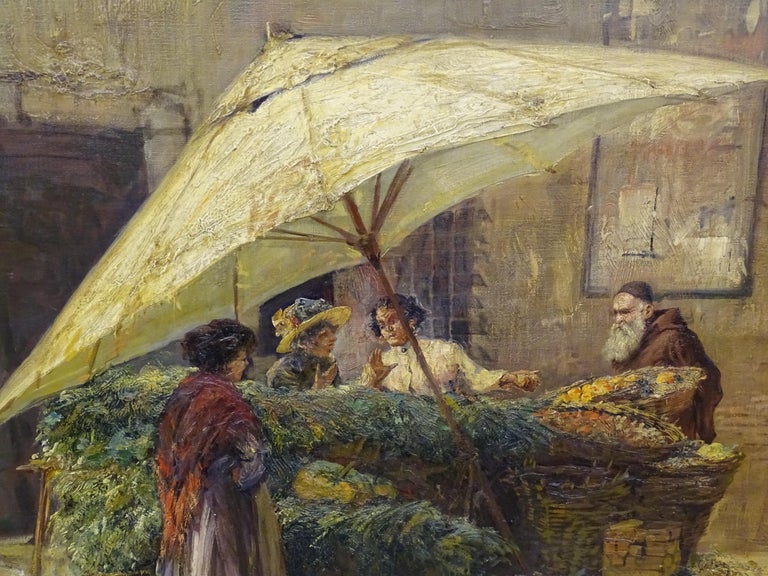 Early 20th Century Orientalist Style Max Rabes Italian Market Oil on Canvas - Post-Impressionist Painting by Max Rabes