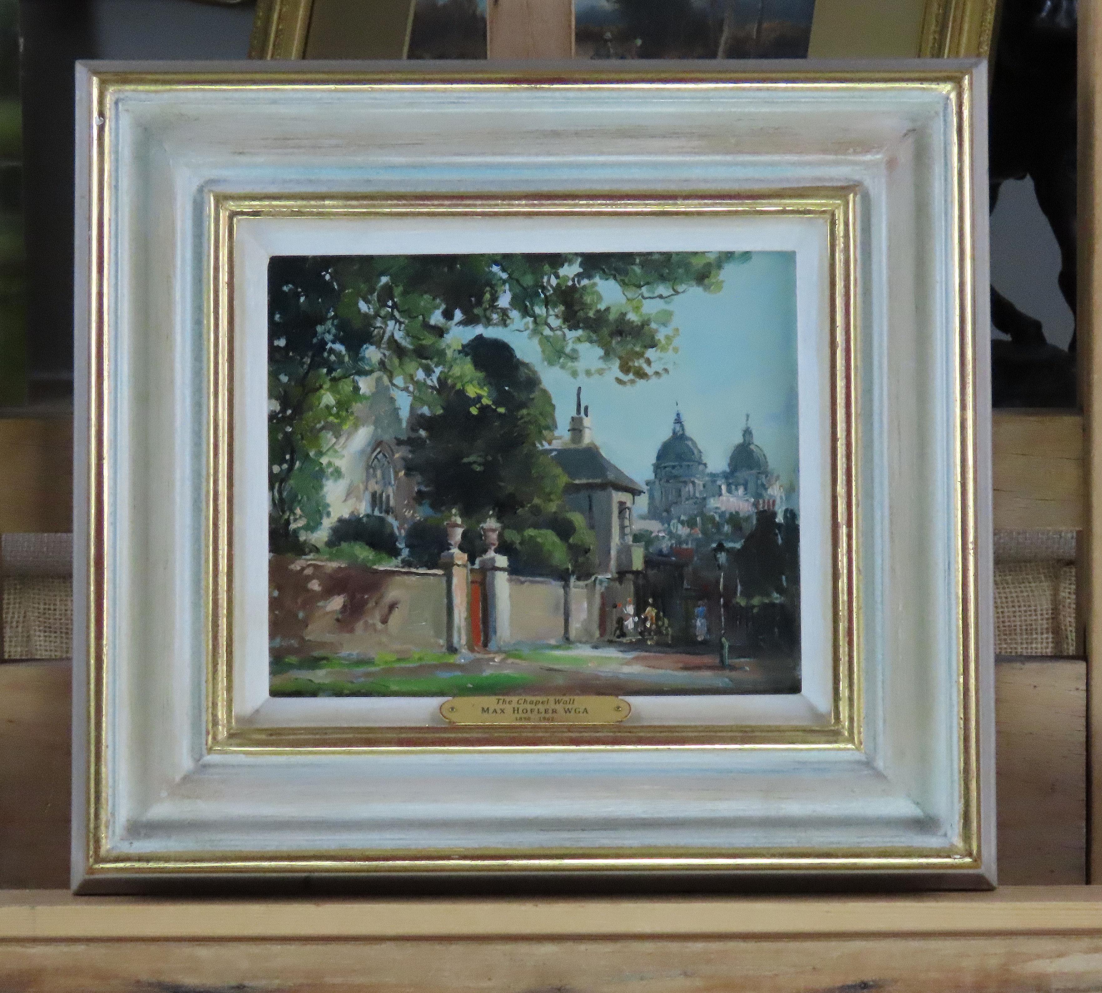 Original Ölgemälde auf Karton. MAX RICHARD HOFLER, W.G.A., „Die Kapelle Wandmalerei“ im Angebot 1