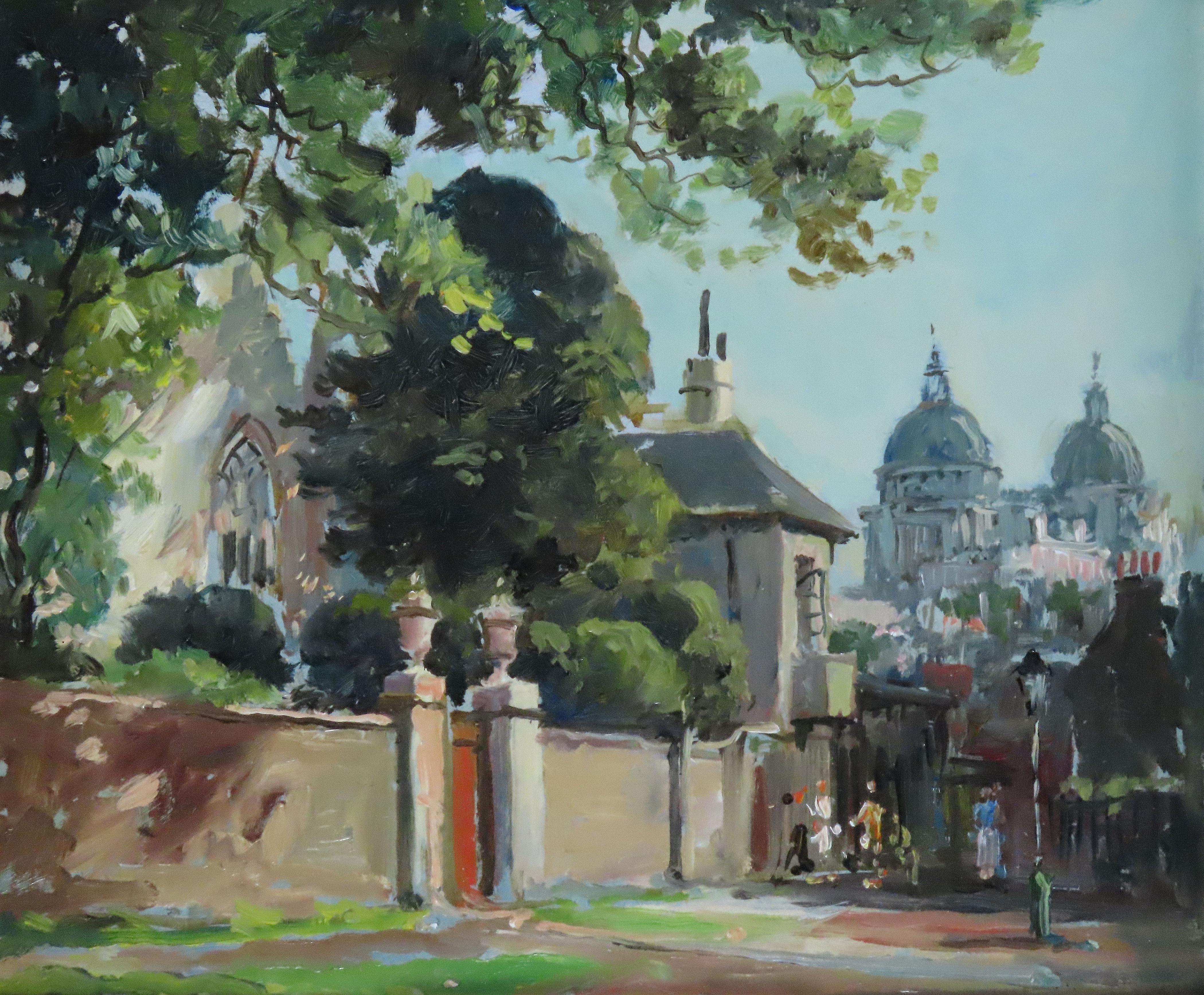 Original Ölgemälde auf Karton. MAX RICHARD HOFLER, W.G.A., „Die Kapelle Wandmalerei“ im Angebot 2