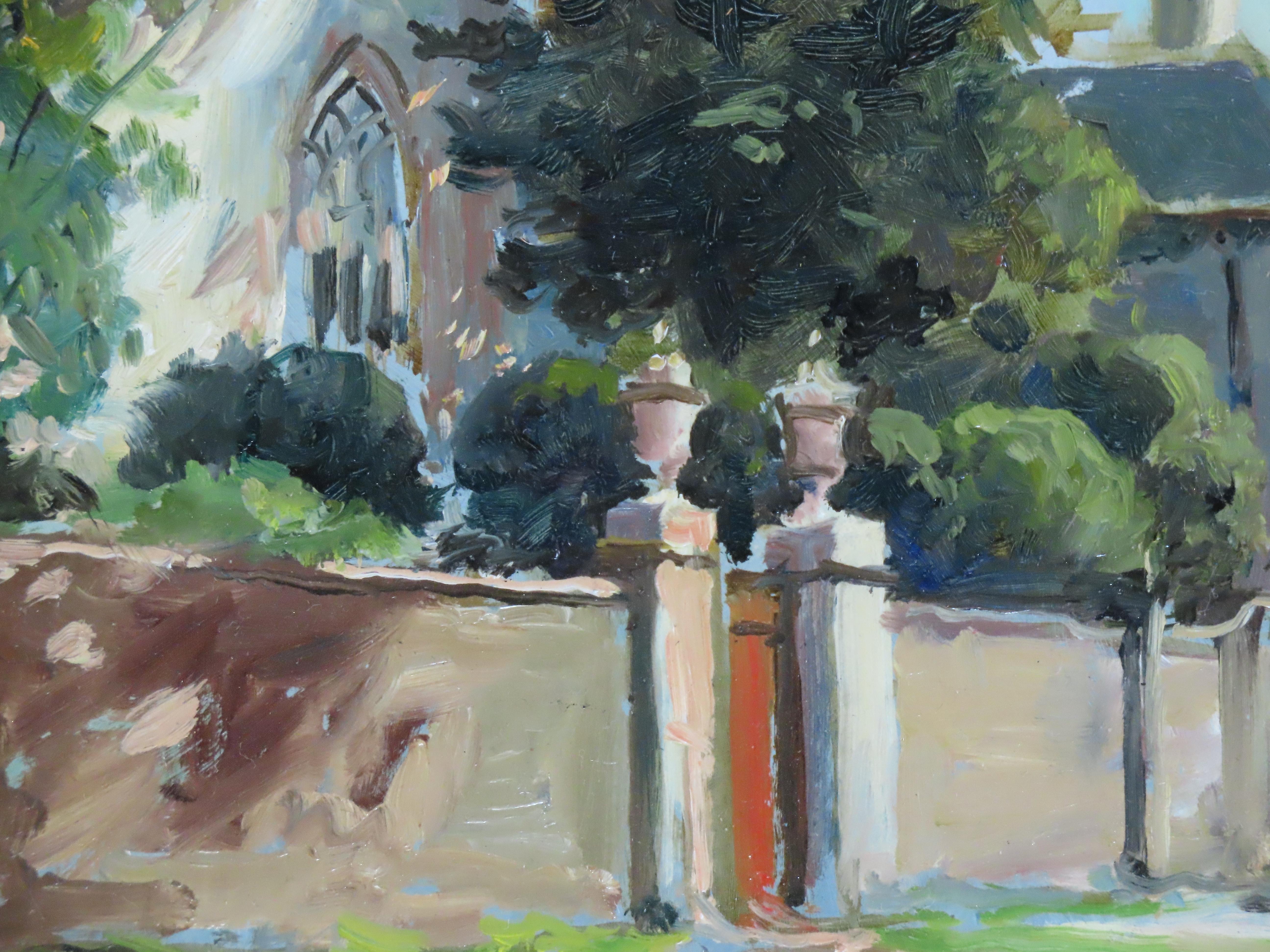 Original Ölgemälde auf Karton. MAX RICHARD HOFLER, W.G.A., „Die Kapelle Wandmalerei“ im Angebot 4