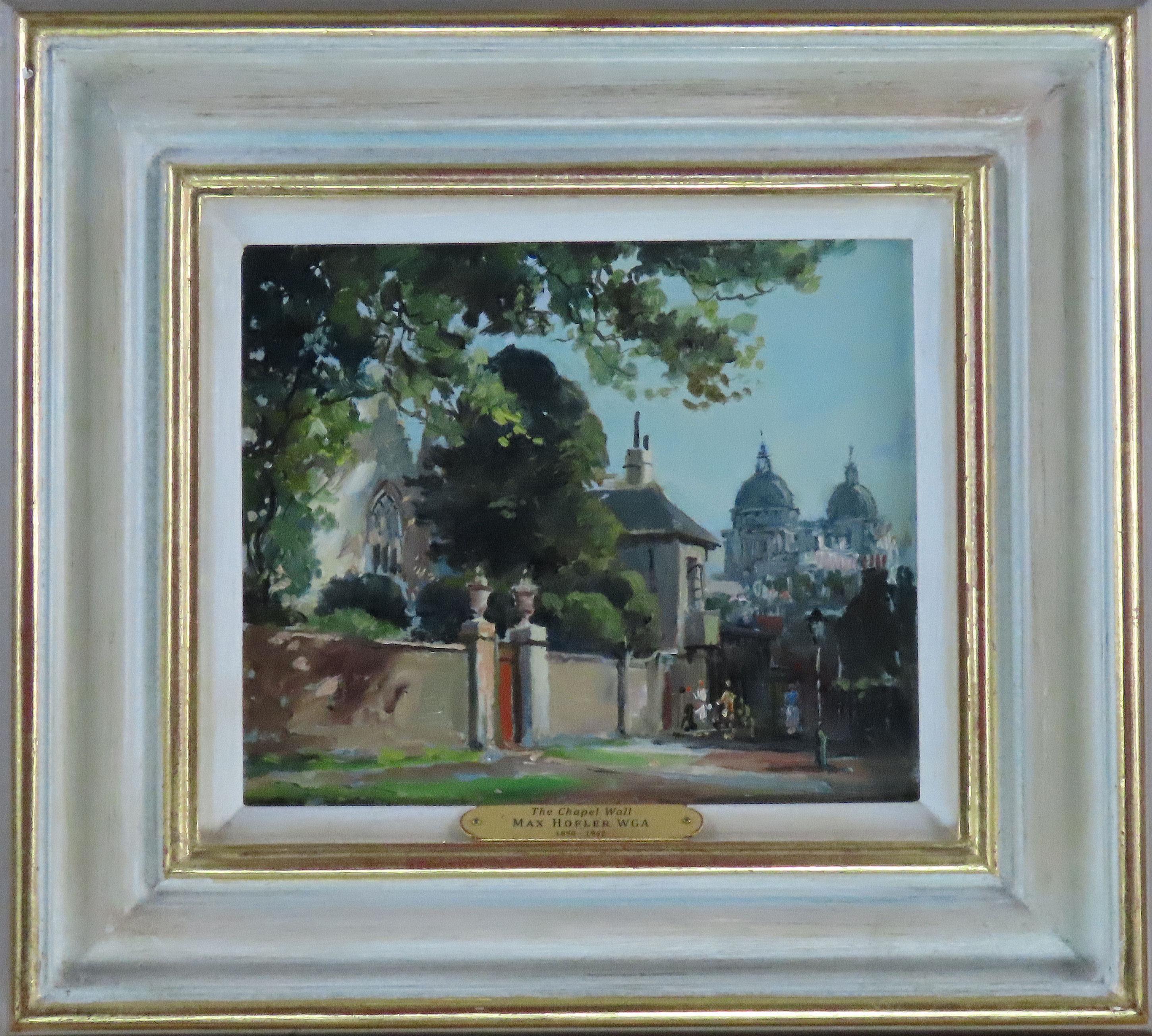 Original Ölgemälde auf Karton. MAX RICHARD HOFLER, W.G.A., „Die Kapelle Wandmalerei“