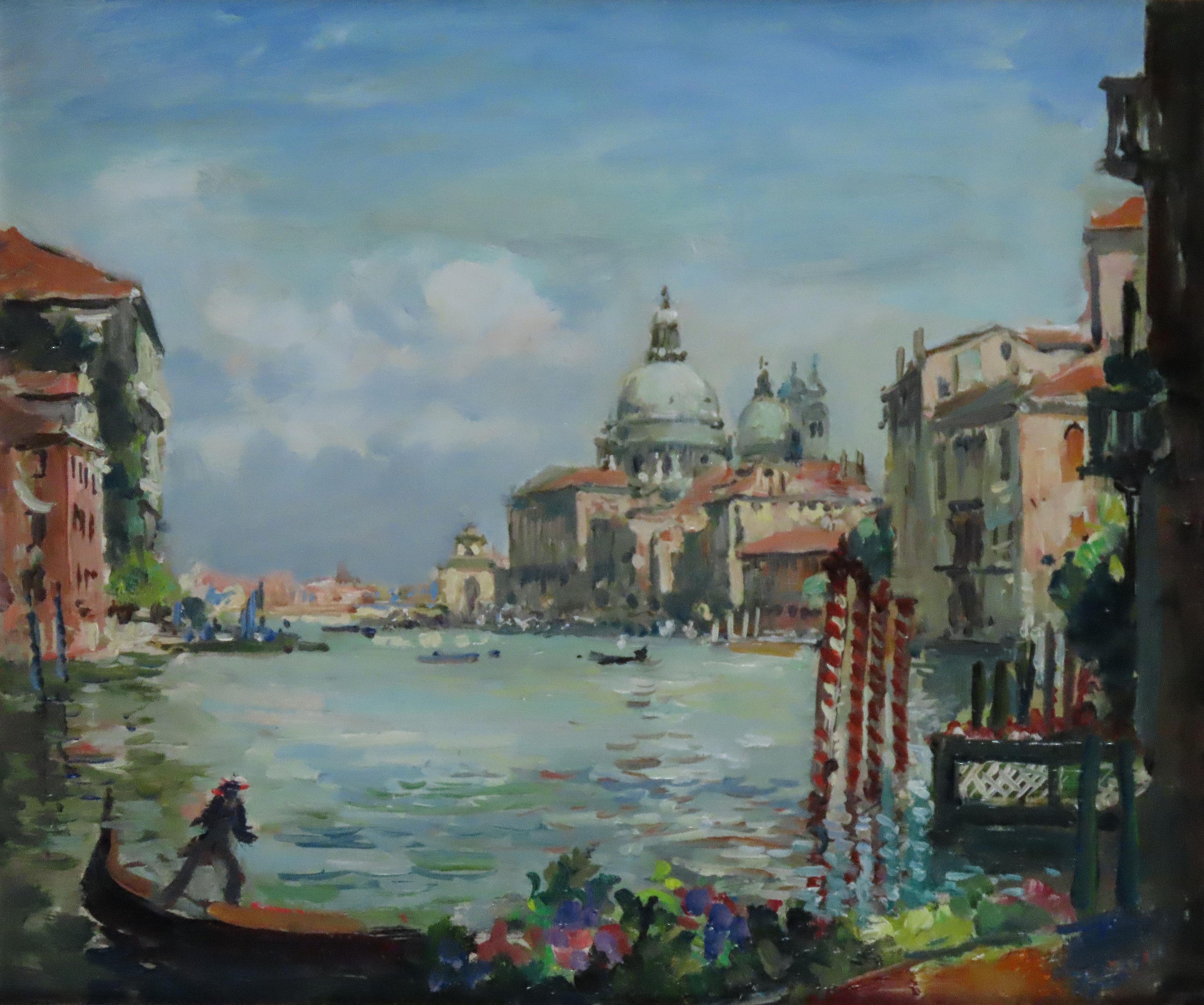 Original Ölgemälde auf Karton. MAX RICHARD HOFLER, W.G.A., „Der Grand Canal, Venedig“ im Angebot 2