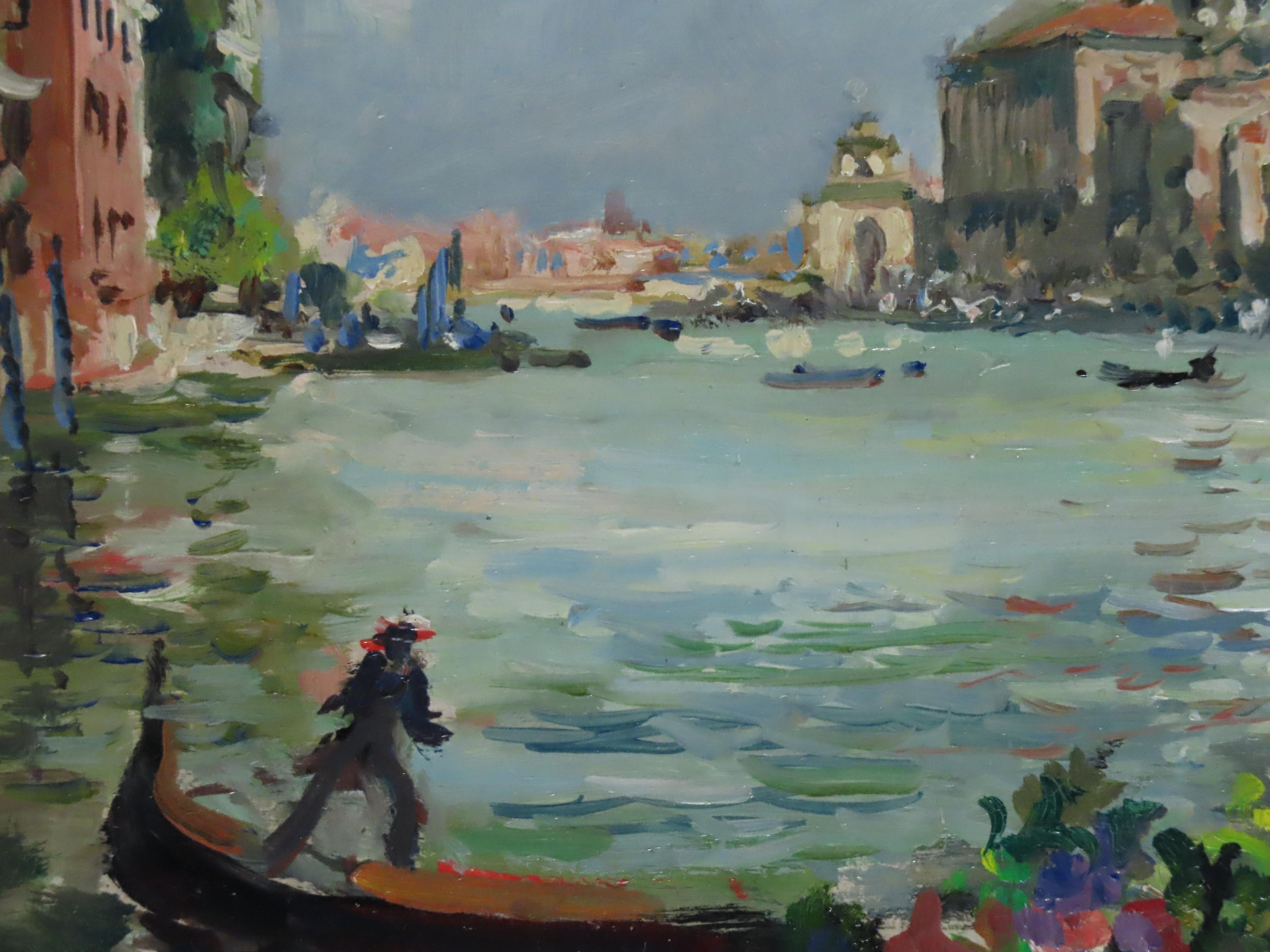 Original Ölgemälde auf Karton. MAX RICHARD HOFLER, W.G.A., „Der Grand Canal, Venedig“ im Angebot 4