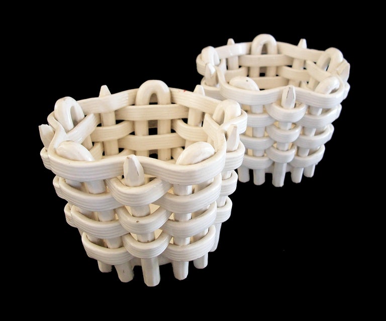 MAX ROESLER - Antique Pair Basket Weave Ceramic Cachepots - Germany ...