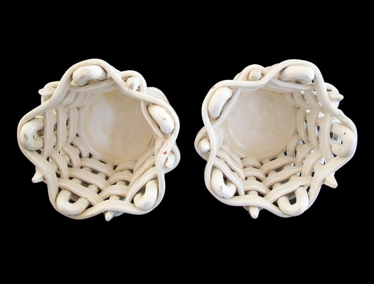 MAX ROESLER - Antique Pair Basket Weave Ceramic Cachepots - Germany ...