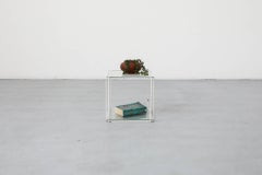 Max Sauze Attributed Wire Cube Side Table in White with Glass Shelf and Top