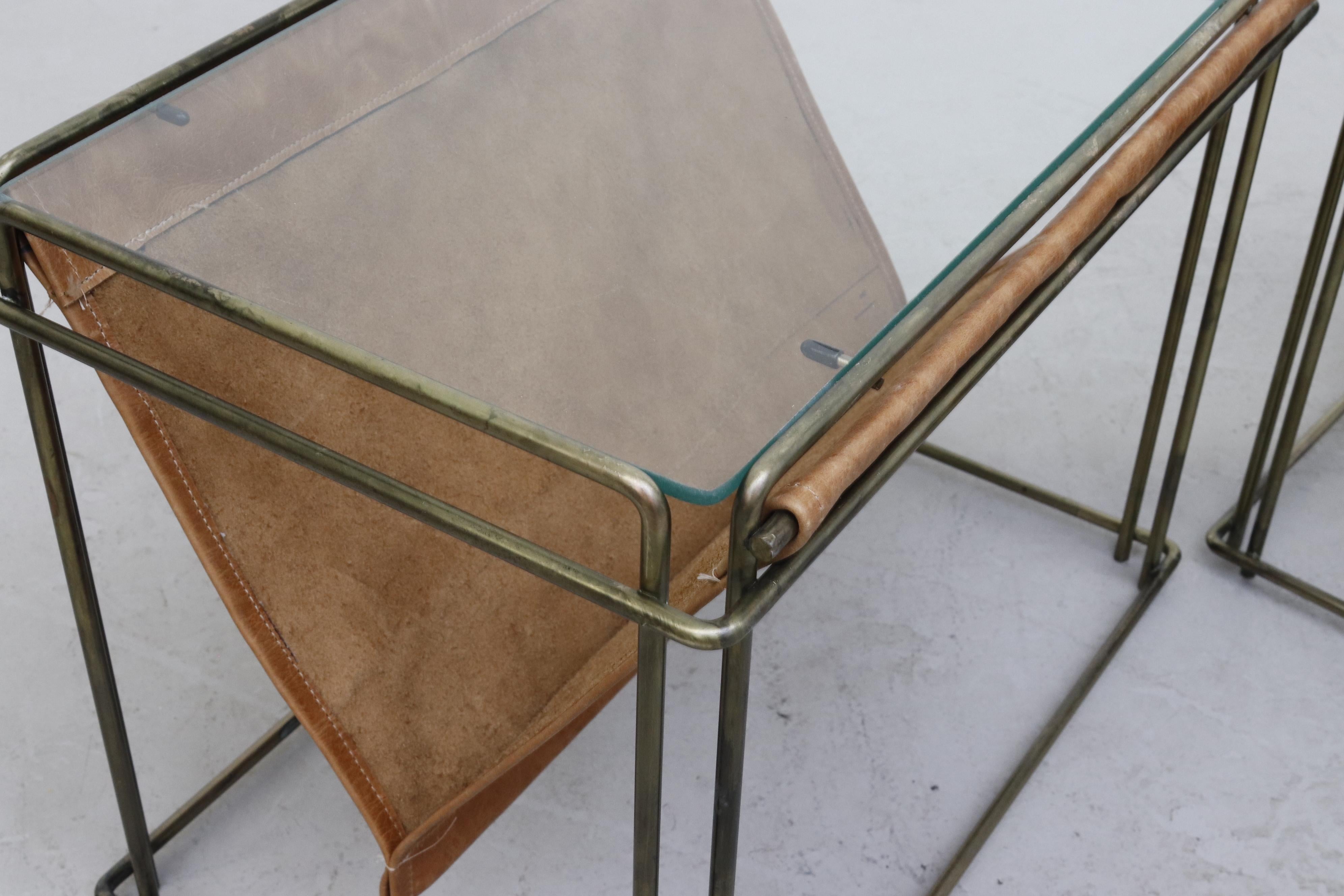 Max Sauze Brass and Leather Side Tables 1