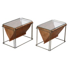 Max Sauze Brass and Leather Side Tables
