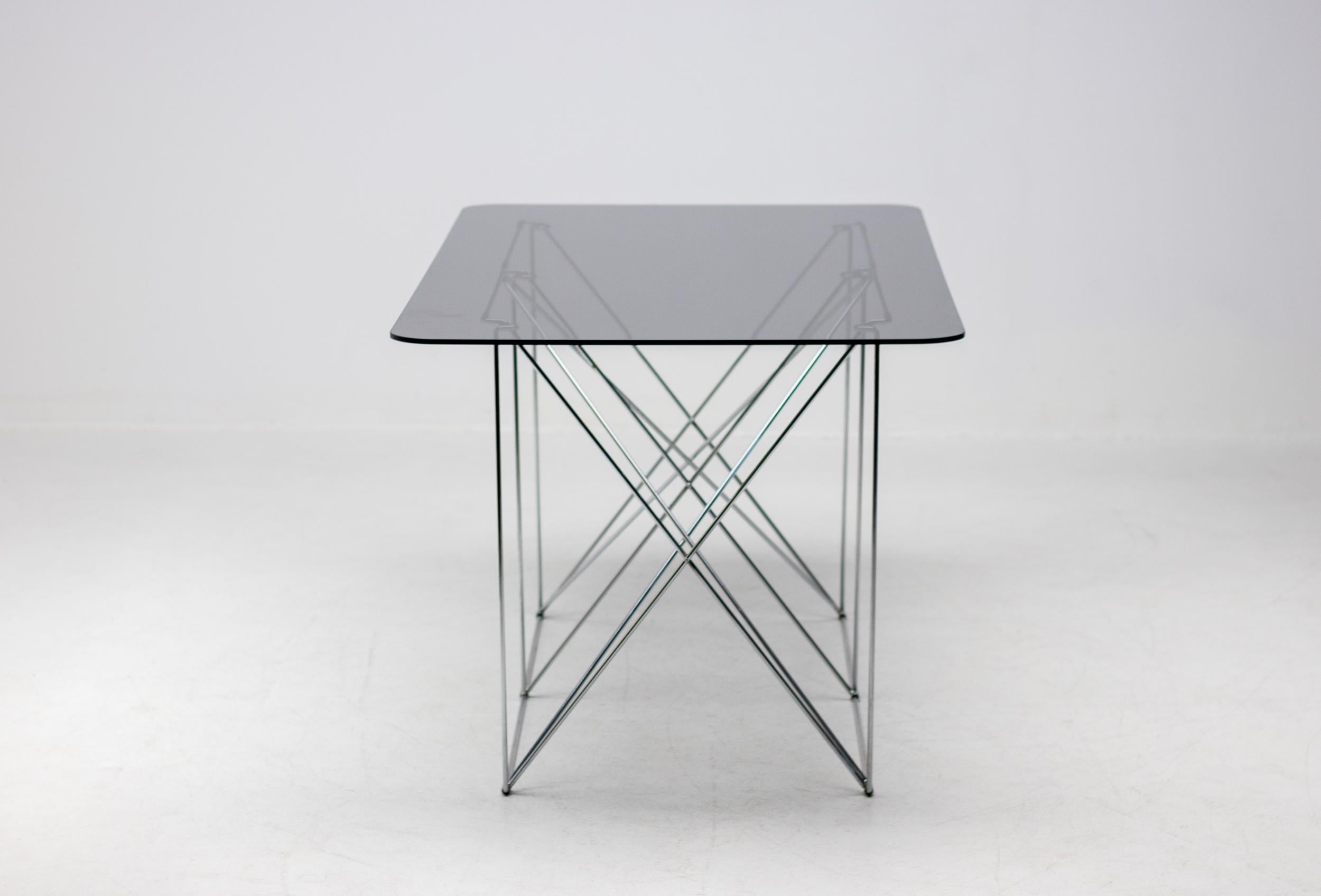 Steel Max Sauze Foldable Smoke Glass Dining Table For Sale