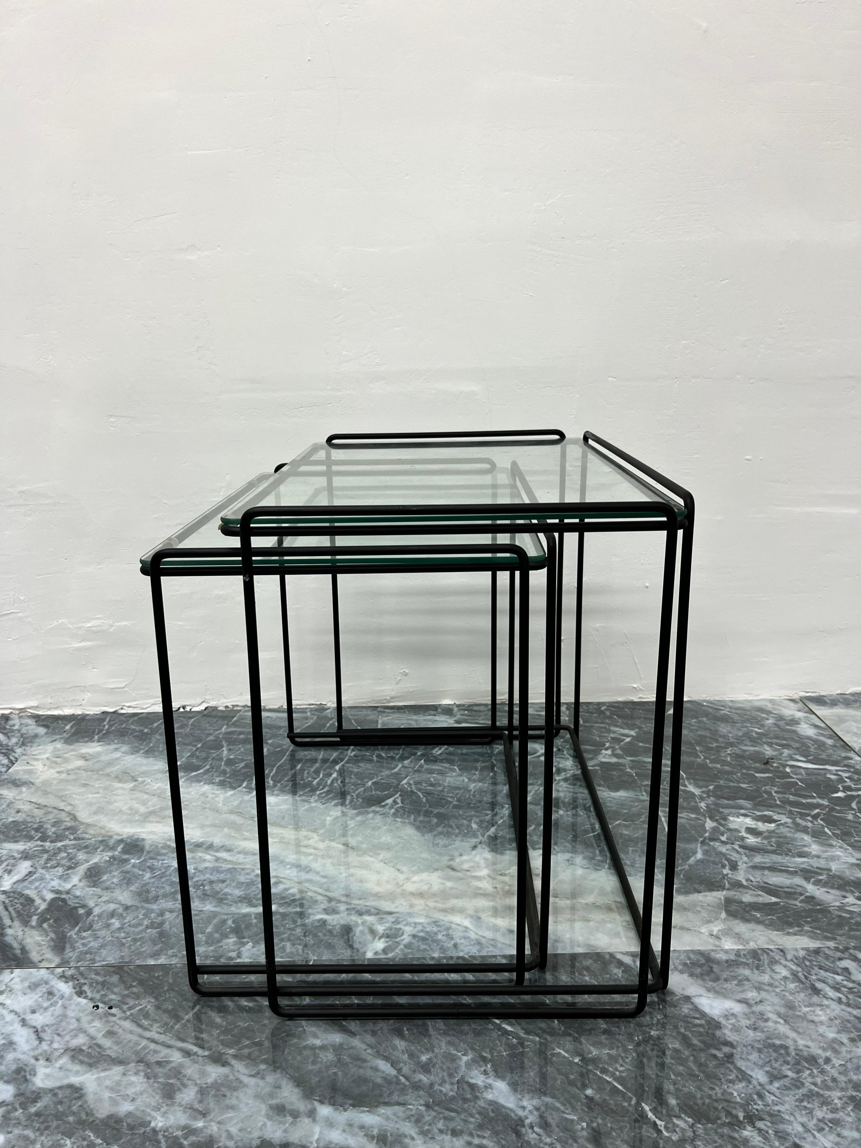 Glass Max Sauze 'Isocele' Nesting Tables, 1970s For Sale