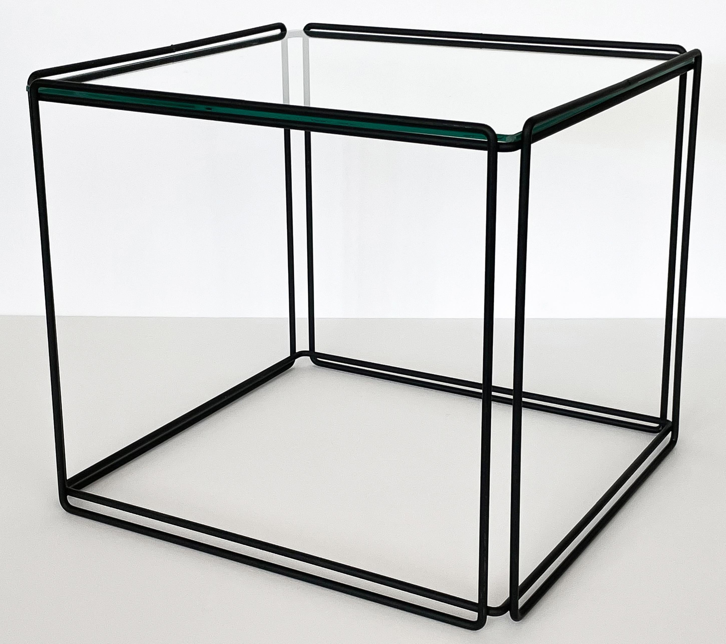 Modern Max Sauze Isoceles Metal and Glass Cube Side Table