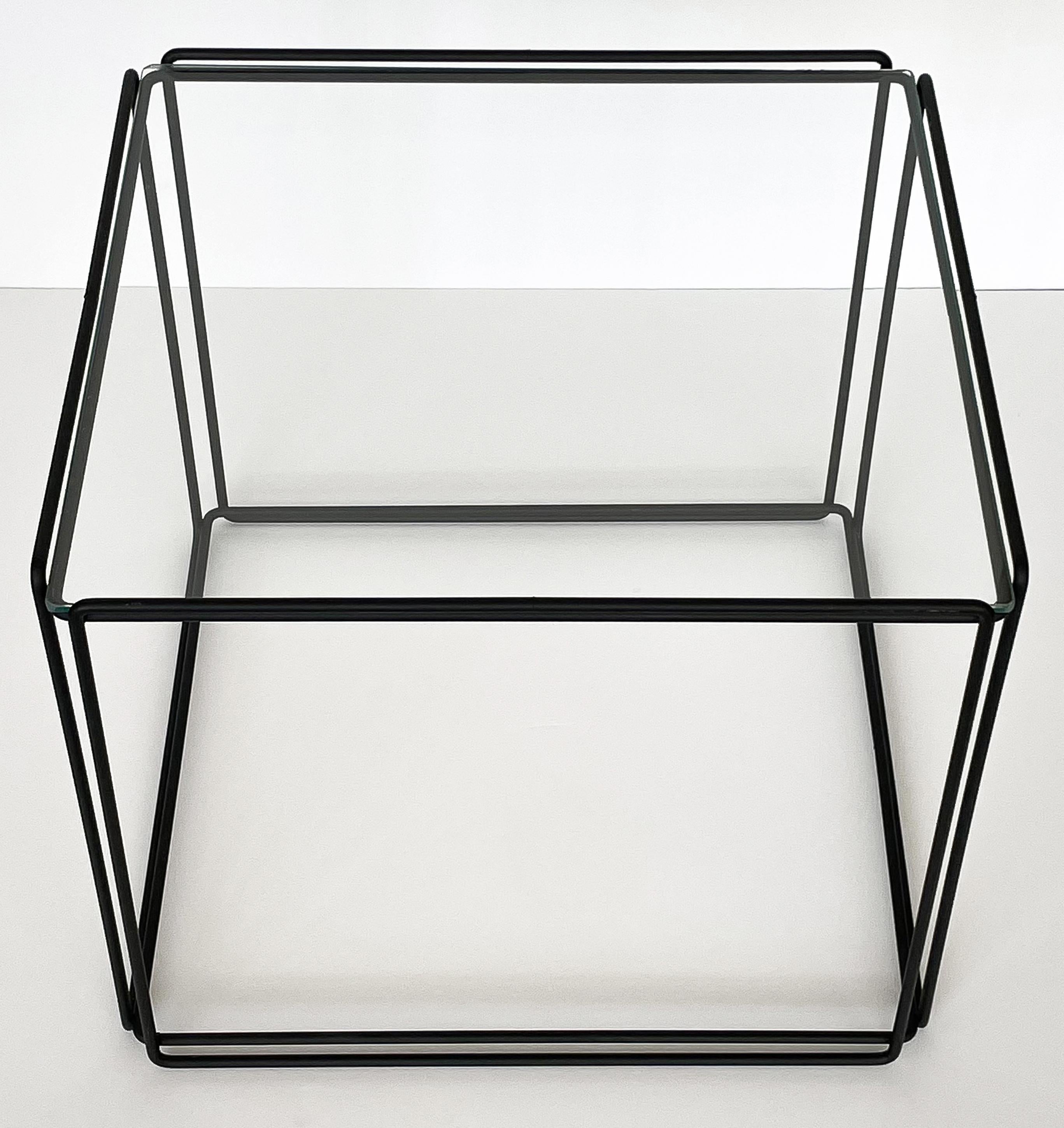 French Max Sauze Isoceles Metal and Glass Cube Side Table