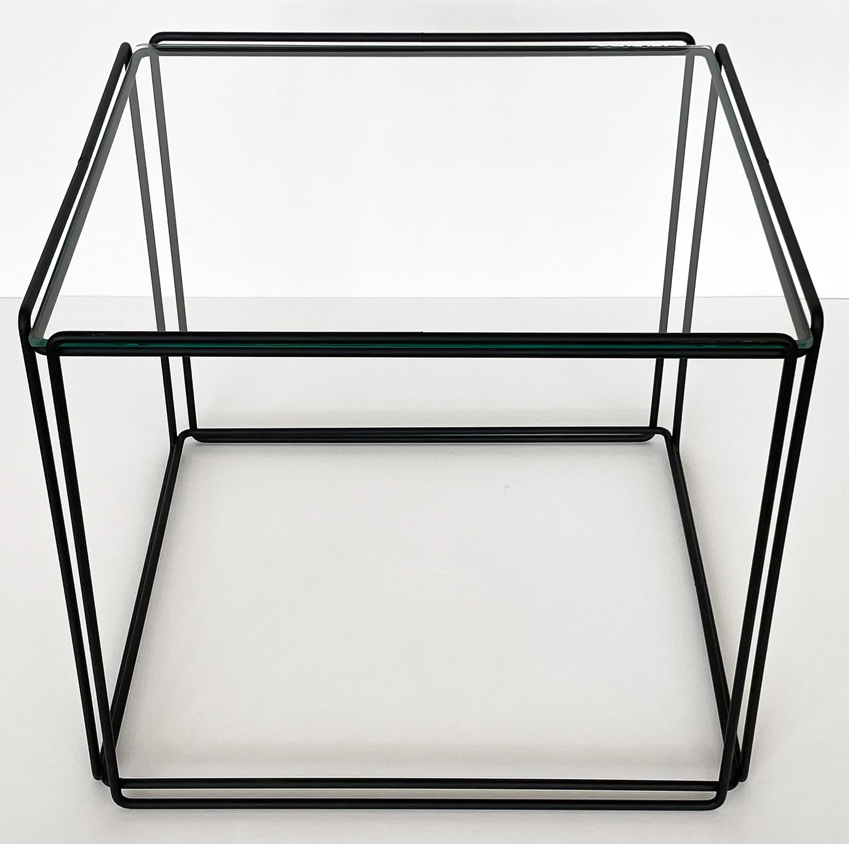 Blackened Max Sauze Isoceles Metal and Glass Cube Side Table