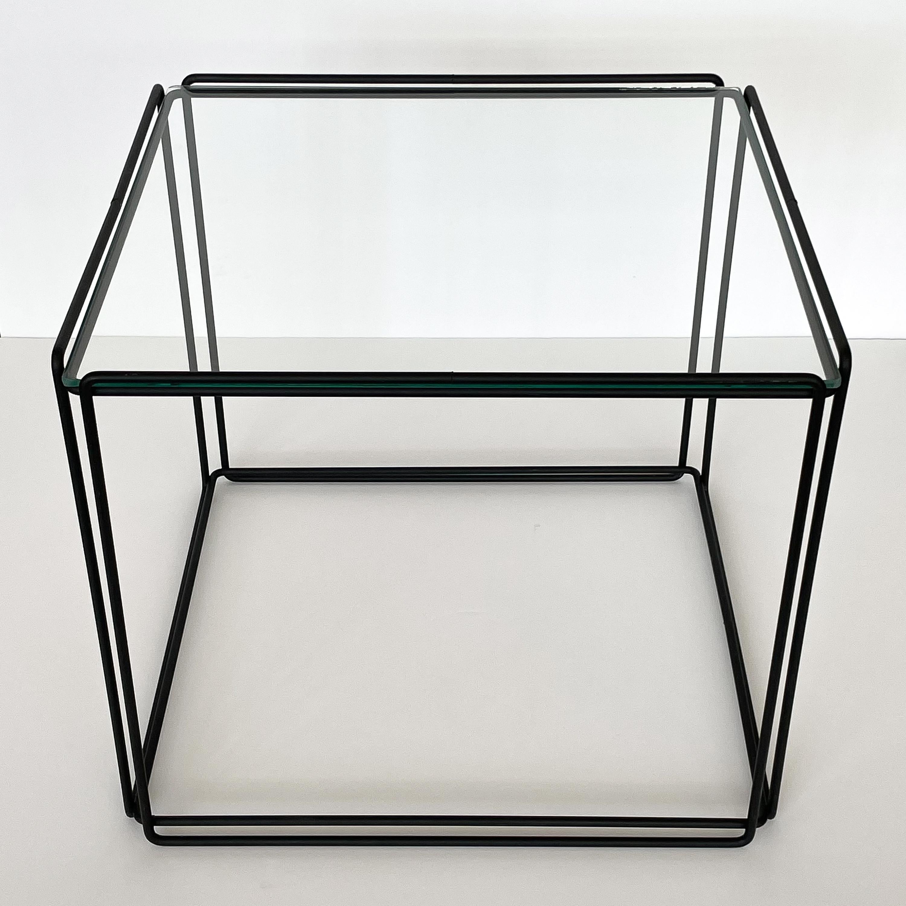 Modern Max Sauze Isoceles Metal and Glass Cube Side Table