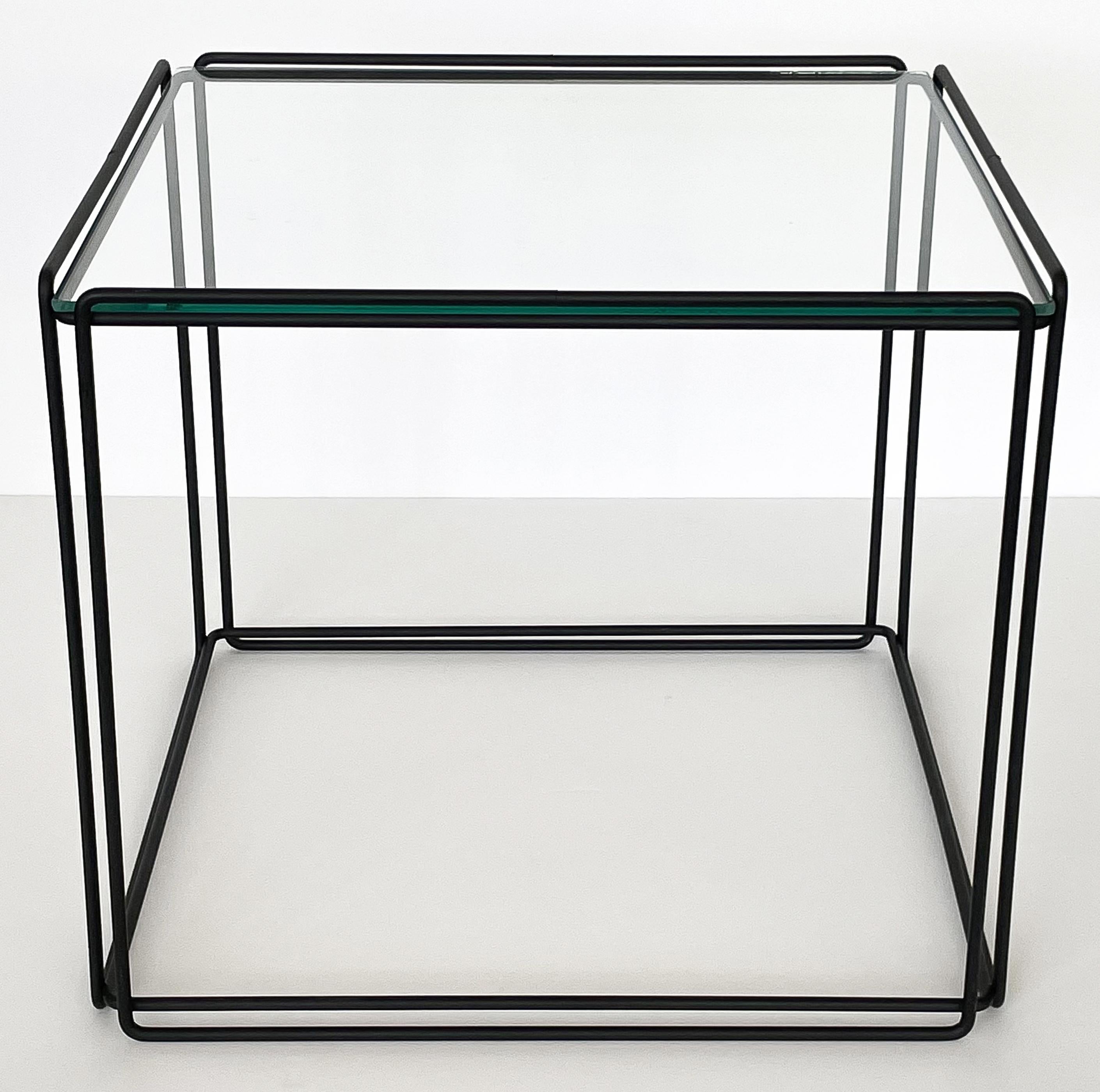 Max Sauze Isoceles Metal and Glass Cube Side Table In Good Condition In Chicago, IL