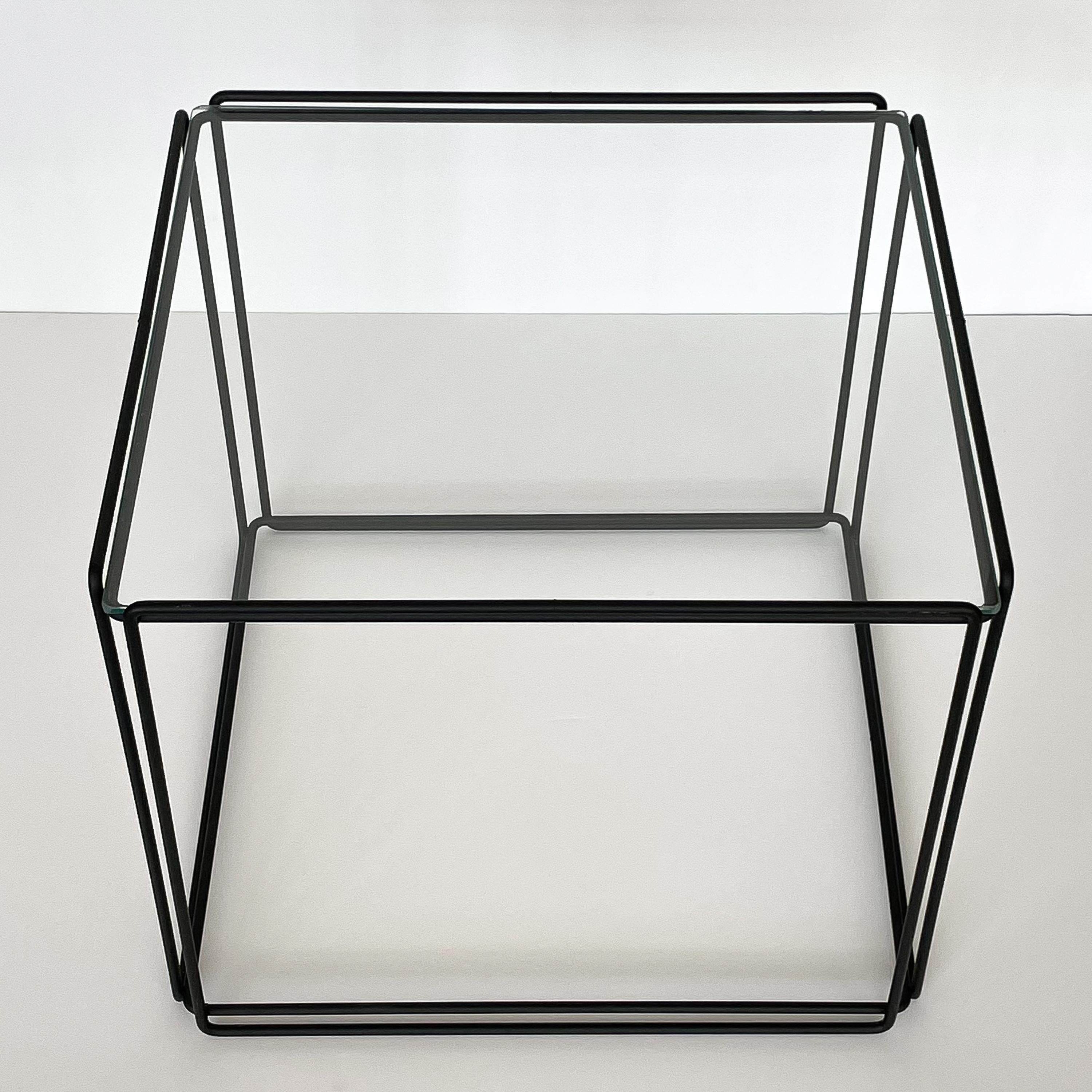 French Max Sauze Isoceles Metal and Glass Cube Side Table